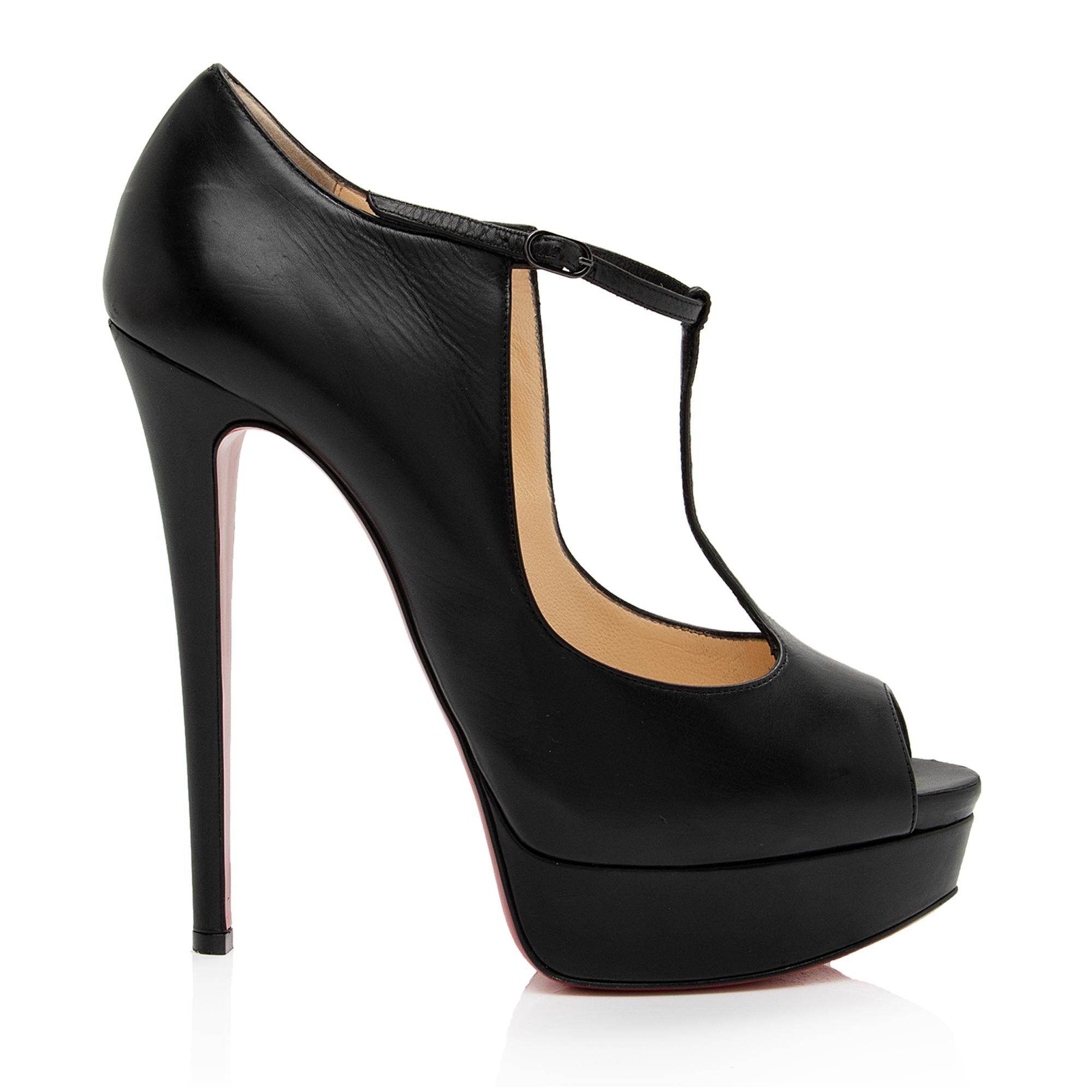 Christian Louboutin Leather Alta Poppins T-Strap Platform Pumps - Size 9 / 39 (SHF-OKILBW)