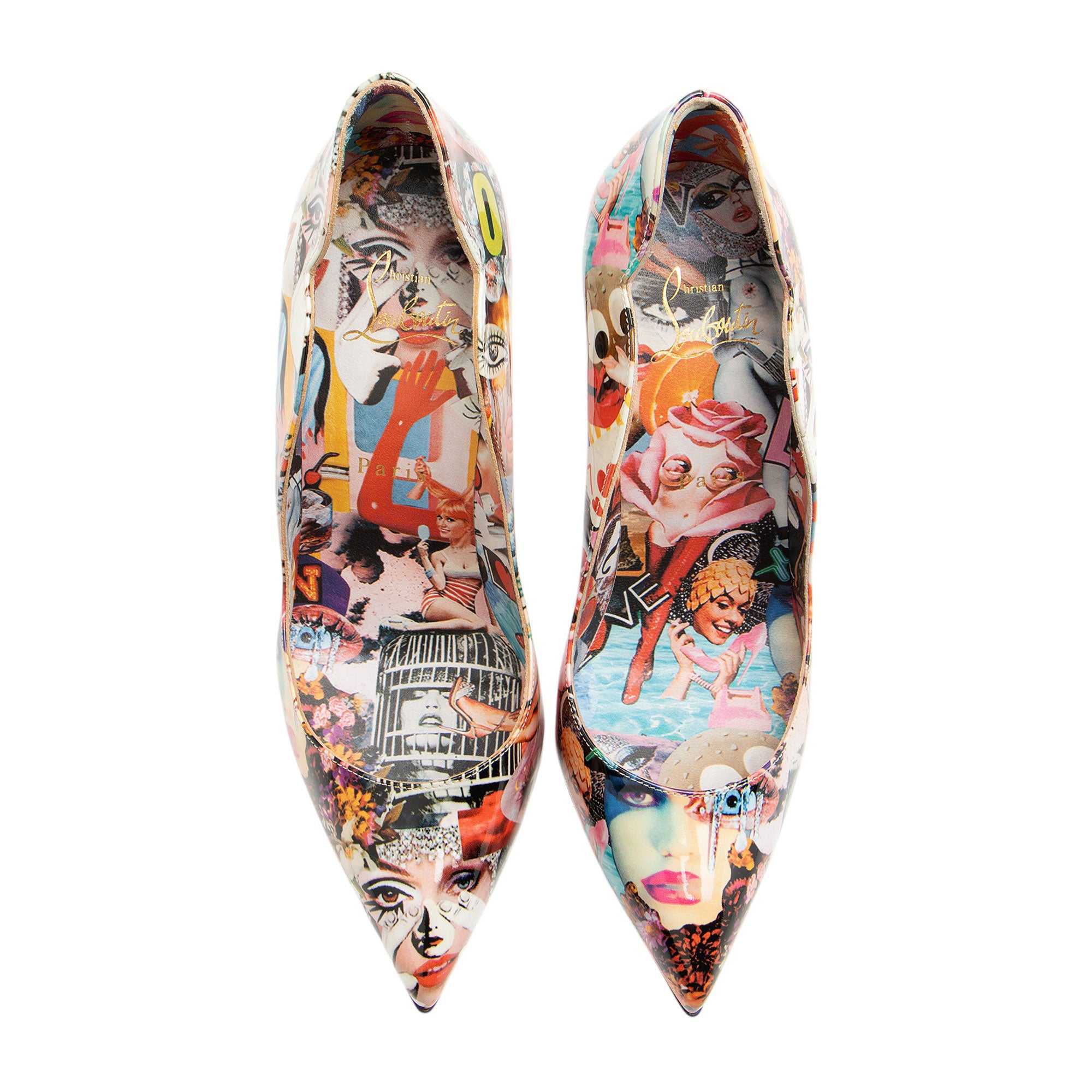 Christian Louboutin Patent Leather Graphic Love Hot Chick 100 Pumps - Size 7.5 / 37.5