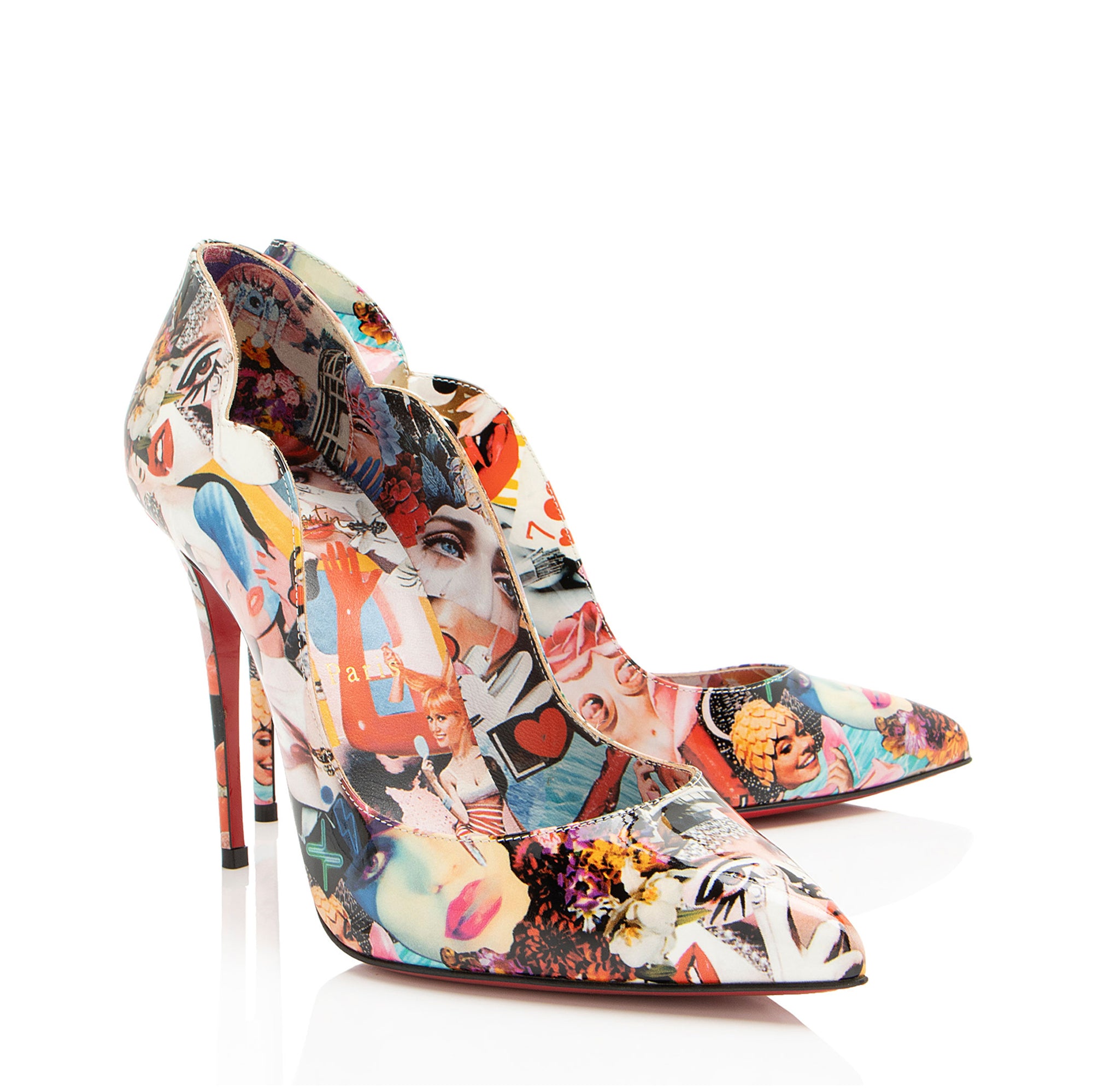 Christian Louboutin Patent Leather Graphic Love Hot Chick 100 Pumps - Size 7.5 / 37.5