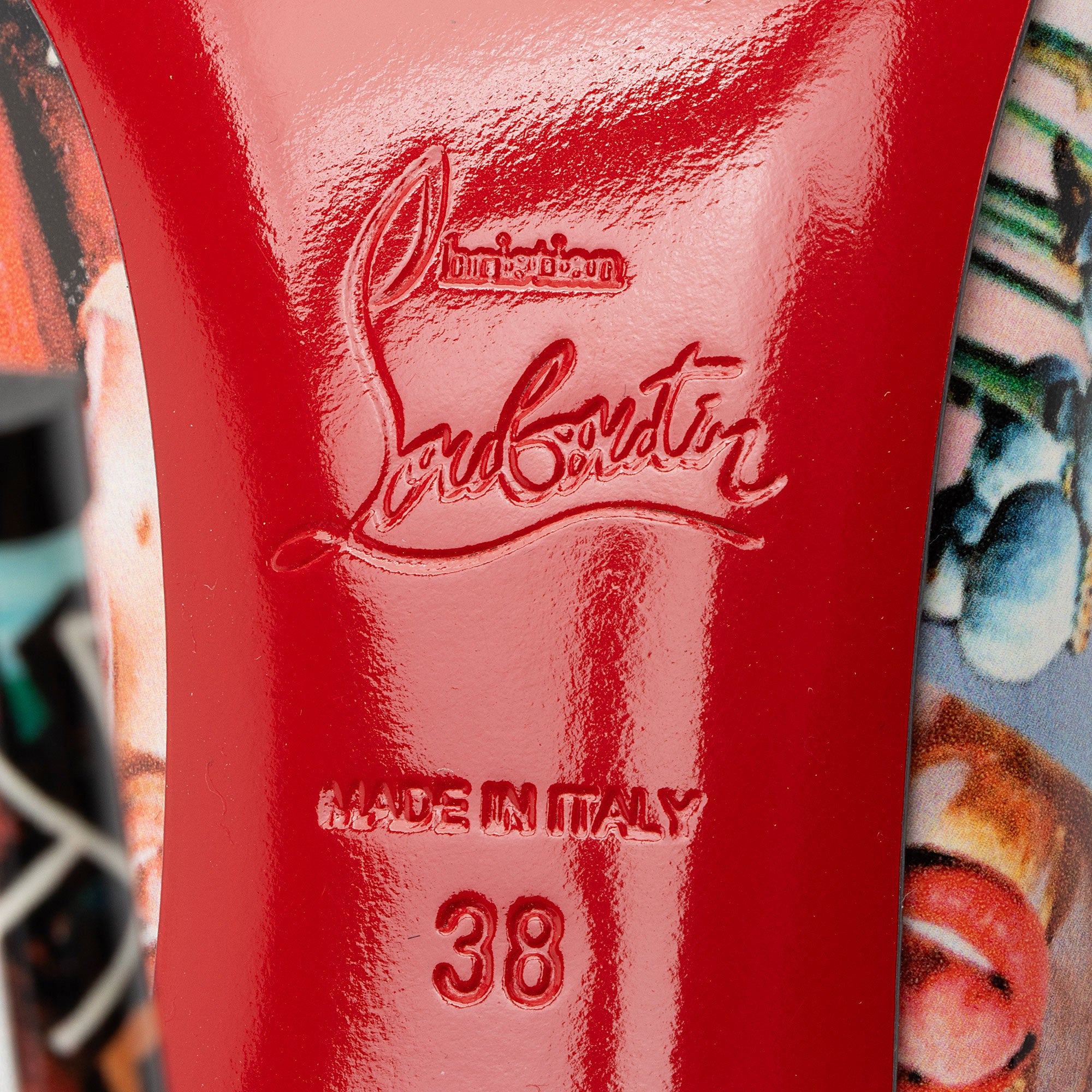 Christian Louboutin Patent Leather Graphic Love Hot Chick 100 Pumps - Size 8 / 38 (SHF-zo3qgn)