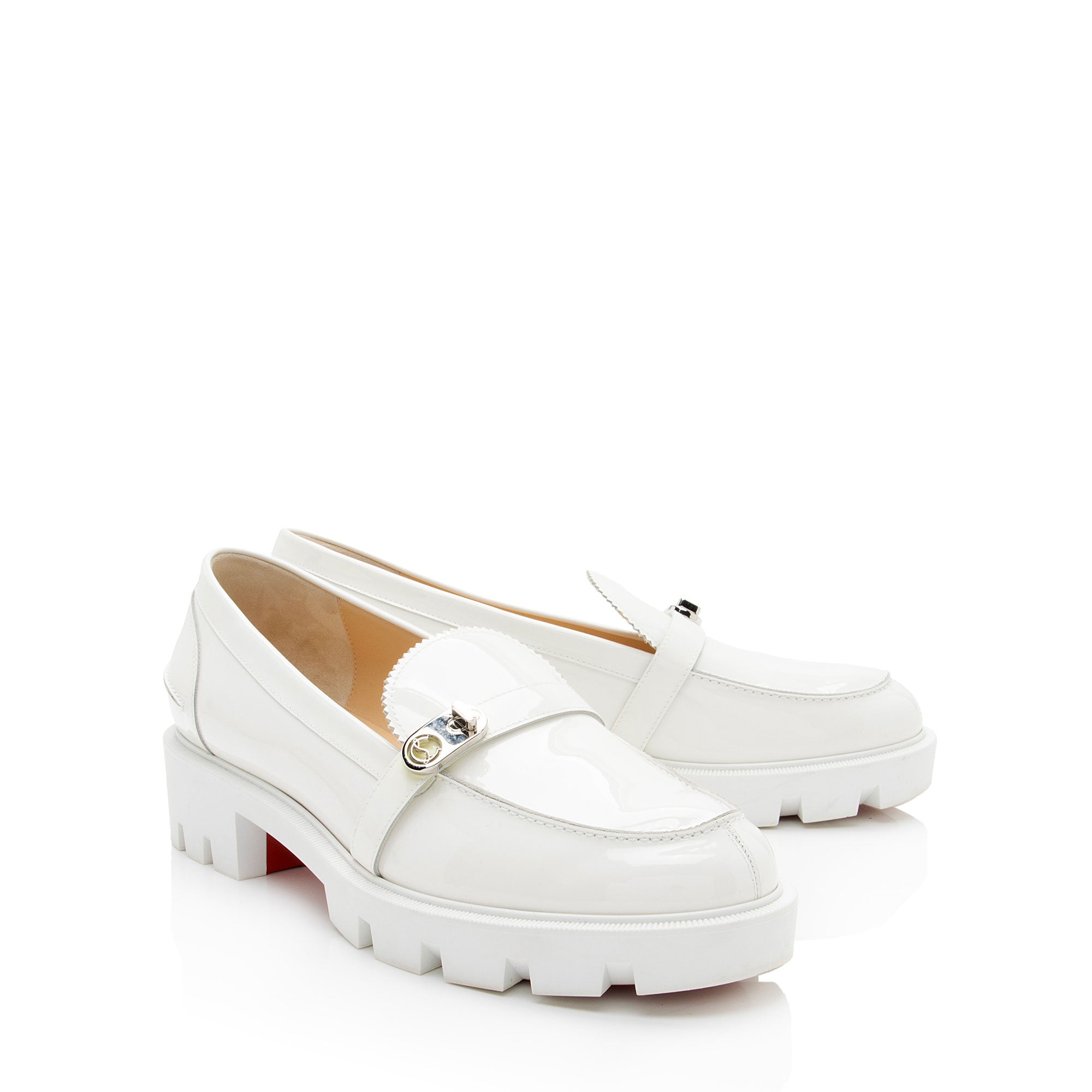 Christian Louboutin Patent Leather Lock Woody Loafers - Size 9.5 / 39.5 (SHF-euMByt)
