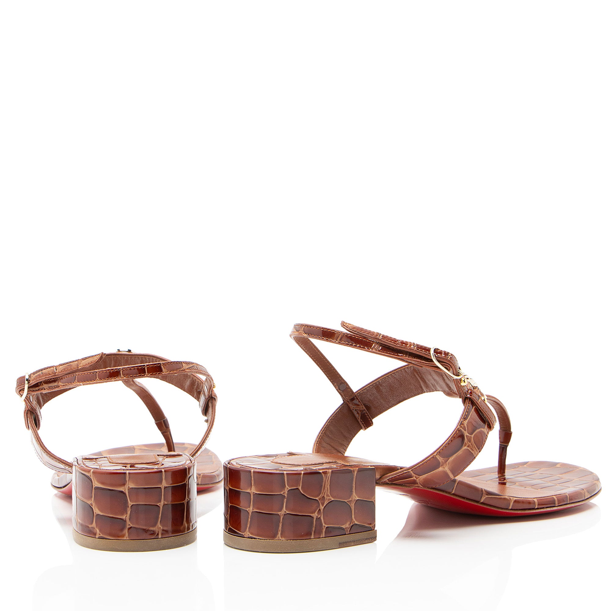Christian Louboutin Shiny Croc Embossed Leather MJ Thong Sandals - Size 7 / 37