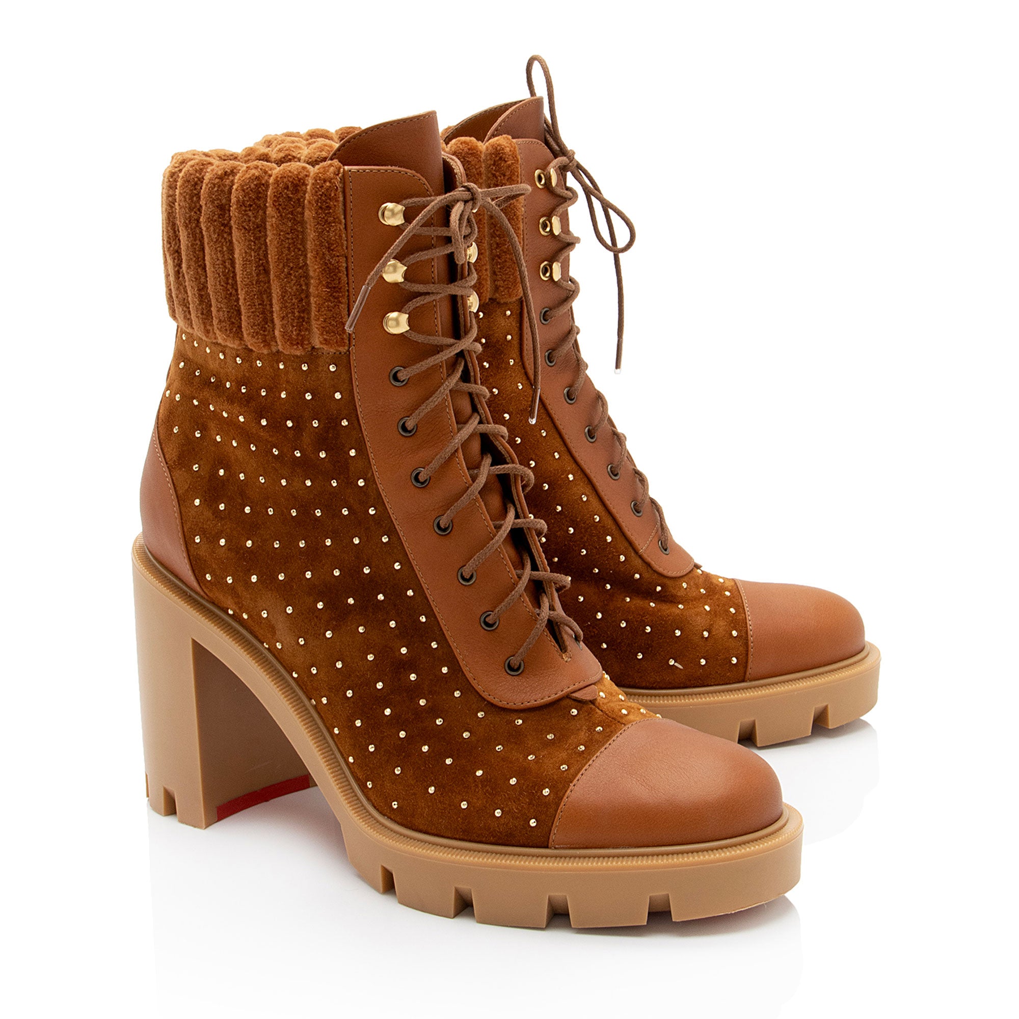 Christian Louboutin Studded Suede Dakita Lug Boots - Size 9.5 / 39.5 (SHF-oZhDfS)