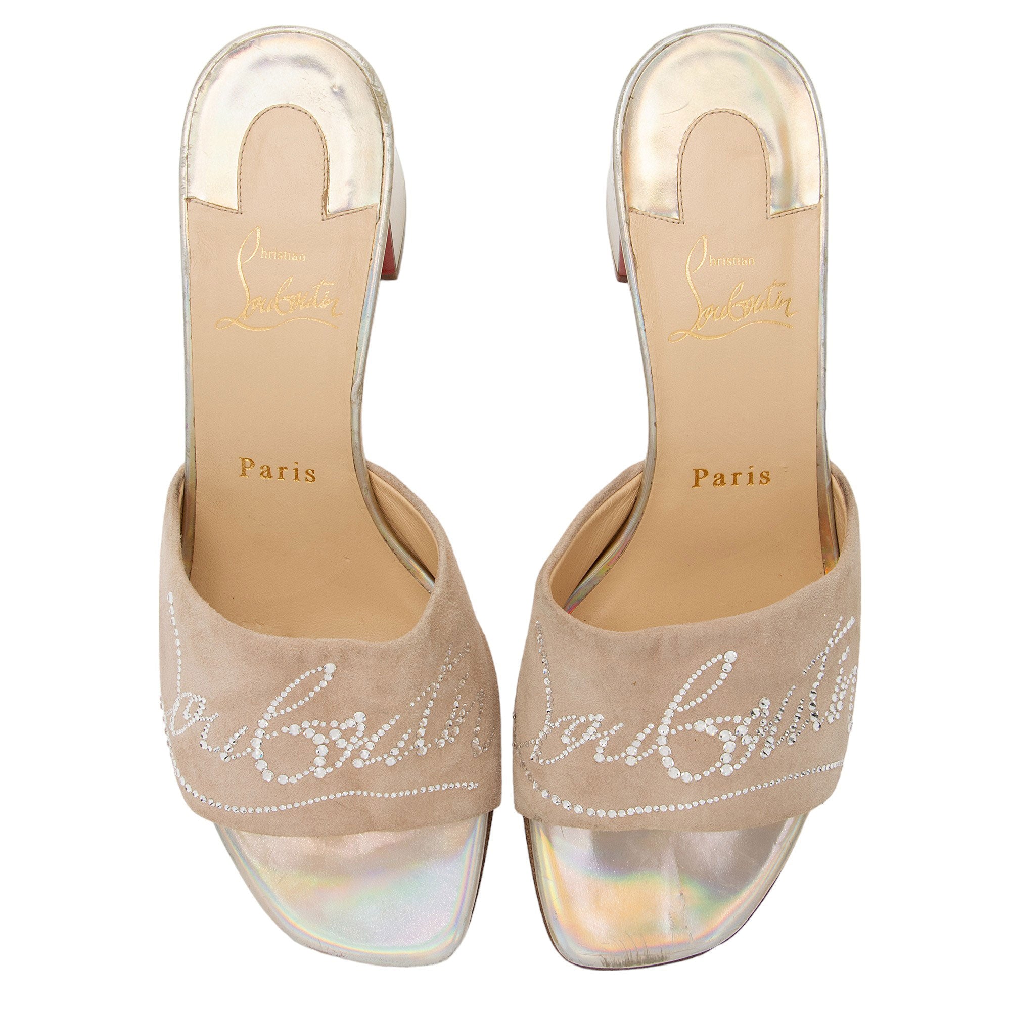 Christian Louboutin Suede Crystal Dear Home 55 Sandals - Size 8 / 38 (SHF-NOLwar)