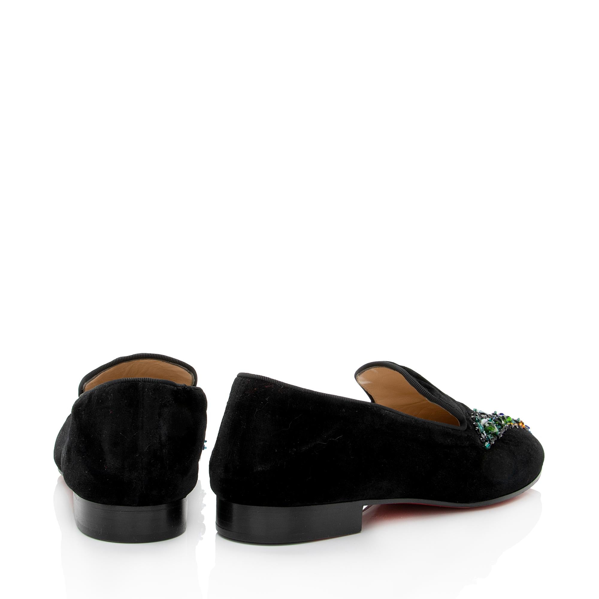 Christian Louboutin Velvet Crystal Rollerlove Loafers - Size 8 / 38 (SHF-dLgHuV)