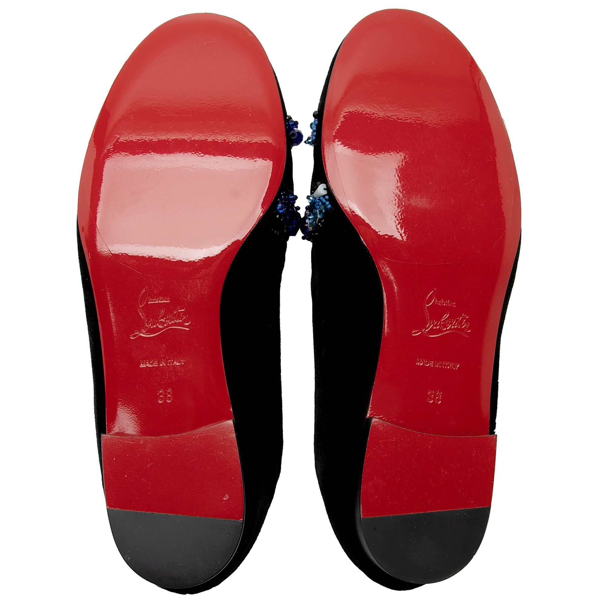 Christian Louboutin Velvet Crystal Rollerlove Loafers - Size 8 / 38 (SHF-dLgHuV)
