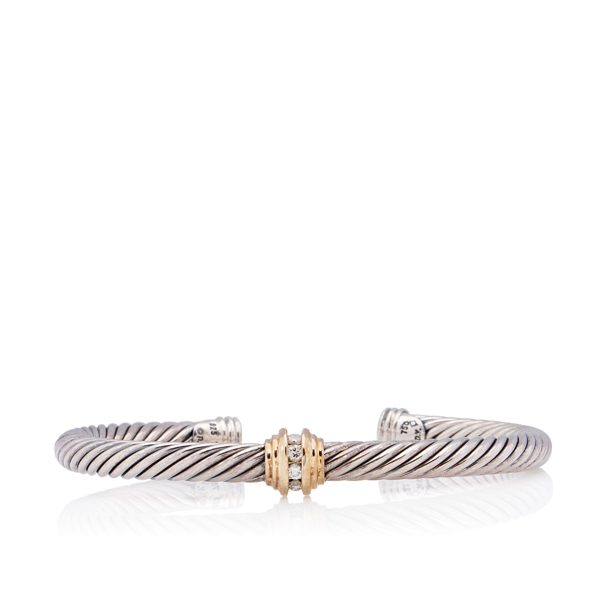 David Yurman 18k Gold Sterling Silver Diamond Station Cable 5mm Bracelet (SHF-04e4qC)
