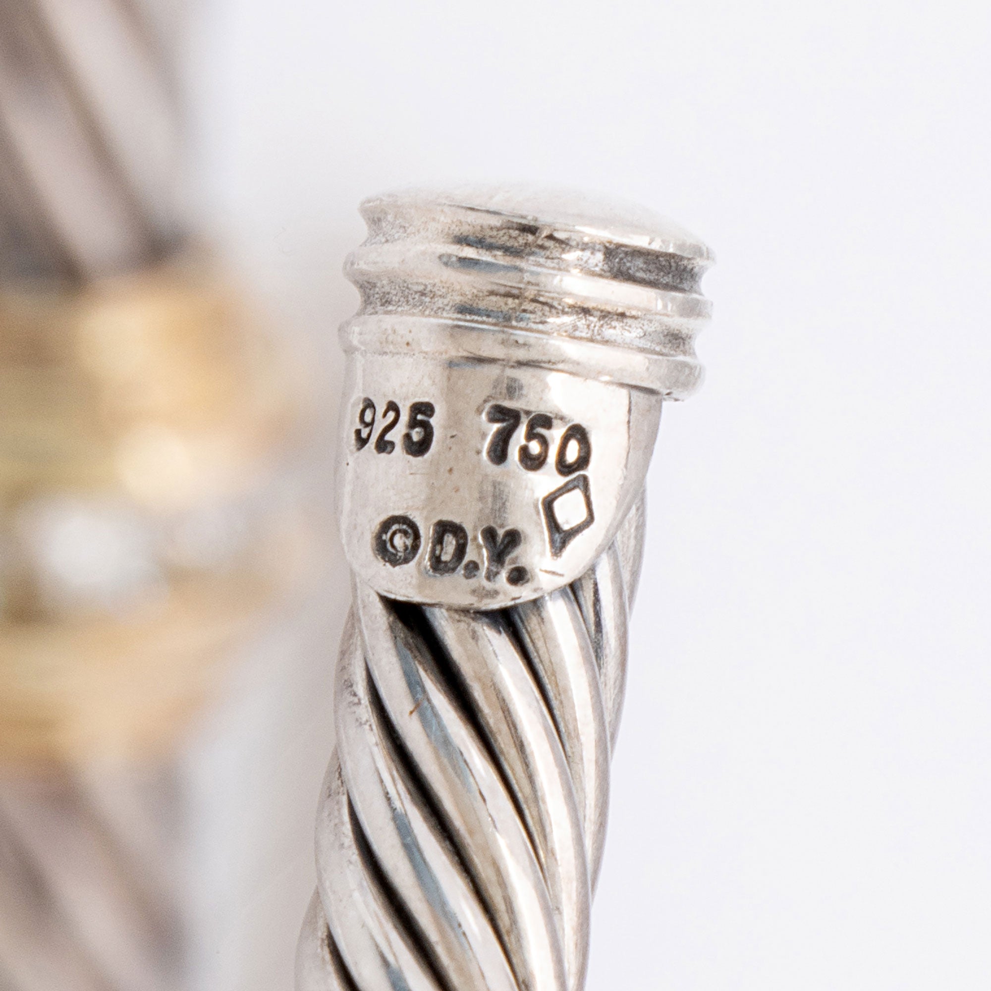 David Yurman 18k Gold Sterling Silver Diamond Station Cable 5mm Bracelet (SHF-04e4qC)
