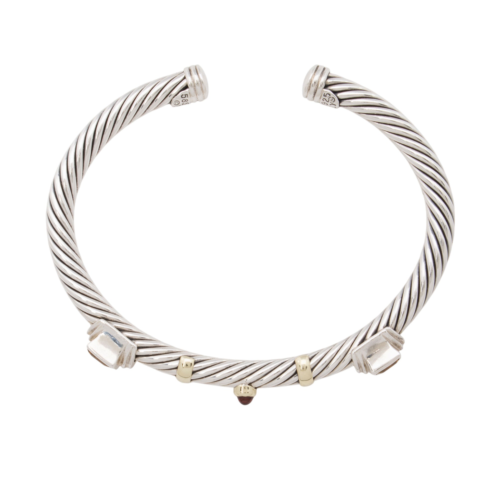 David Yurman Sterling Silver 14k Gold Citrine Tourmaline Renaissance Cable 5mm Cuff (SHF-6syuEe)