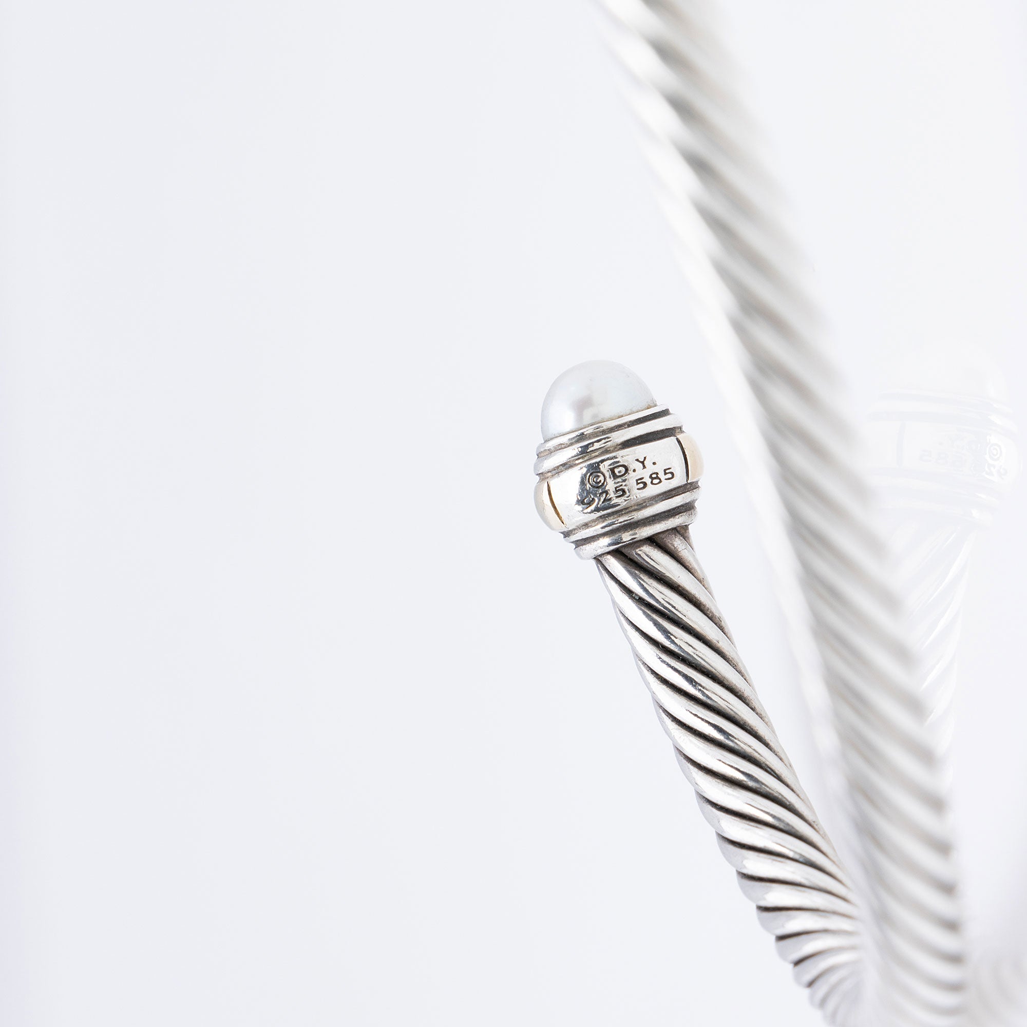 David Yurman Sterling Silver 14k Gold Pearl Cable Classics 5mm Cuff