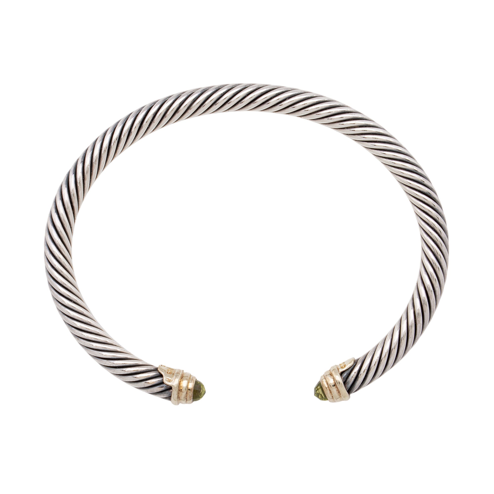 David Yurman Sterling Silver 14k Gold Peridot Cable Classics 5mm Bracelet