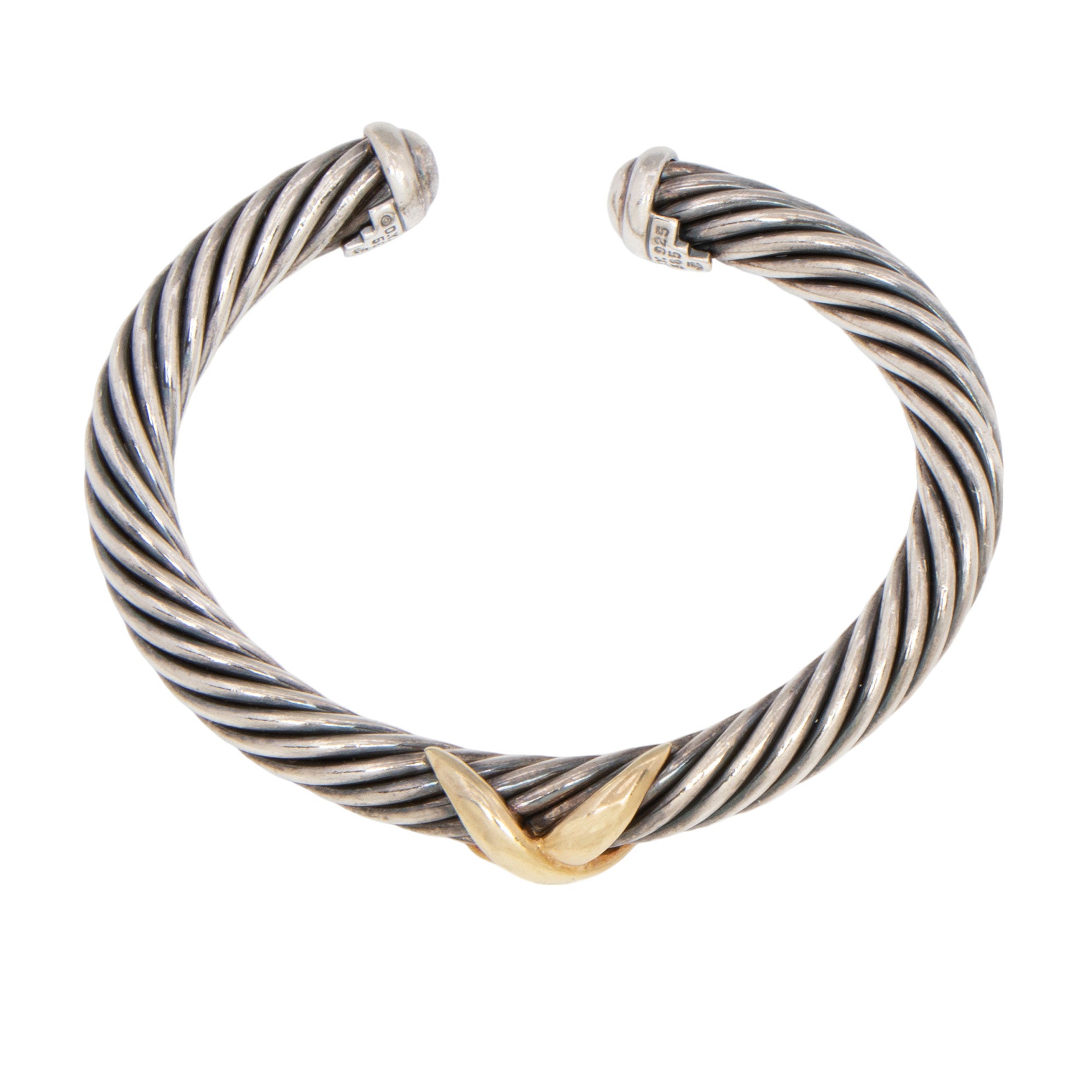 David Yurman Sterling Silver 14k Gold X Classic Cable 7mm Cuff (SHF-aI630c)
