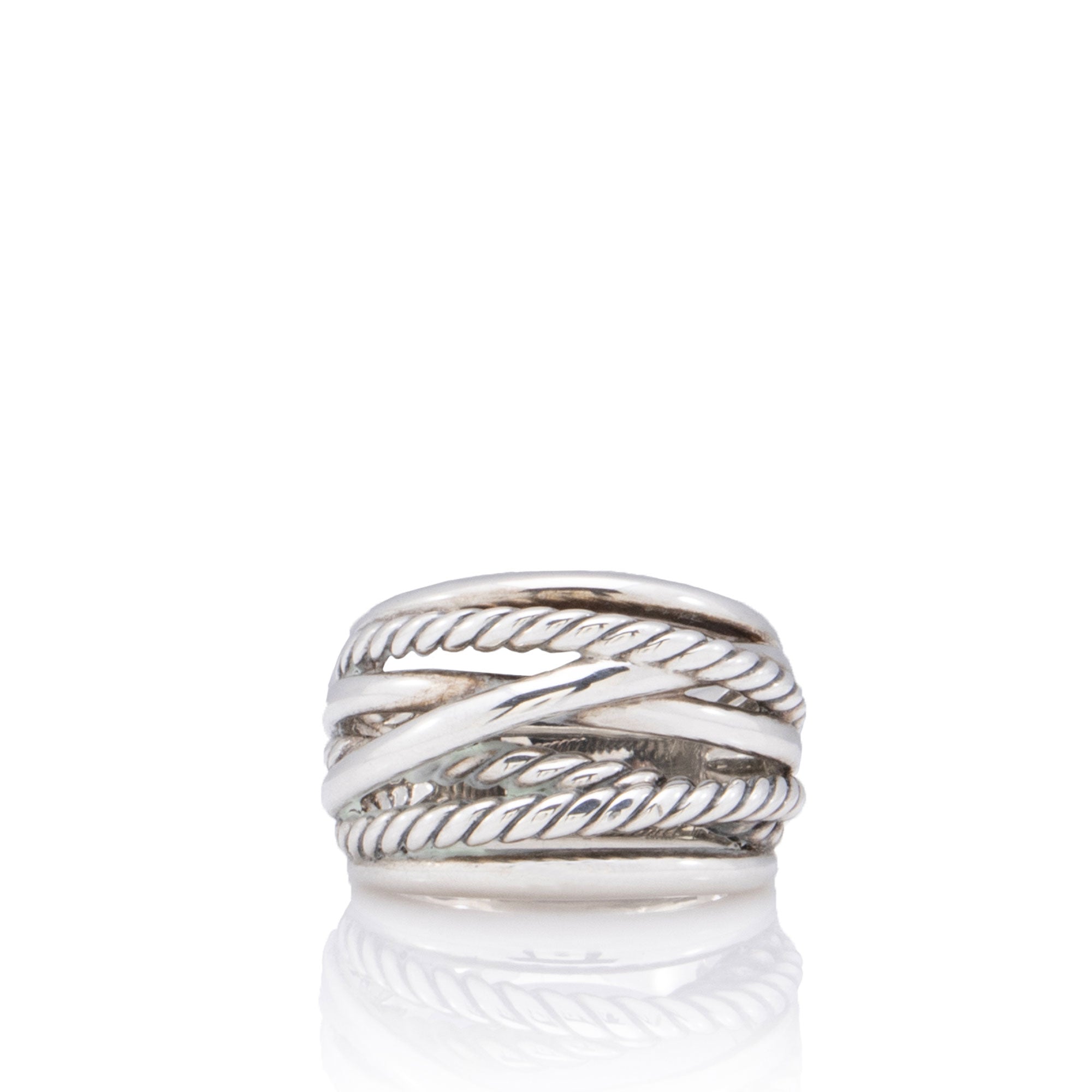 David Yurman Sterling Silver Crossover Wide Ring - Size 8