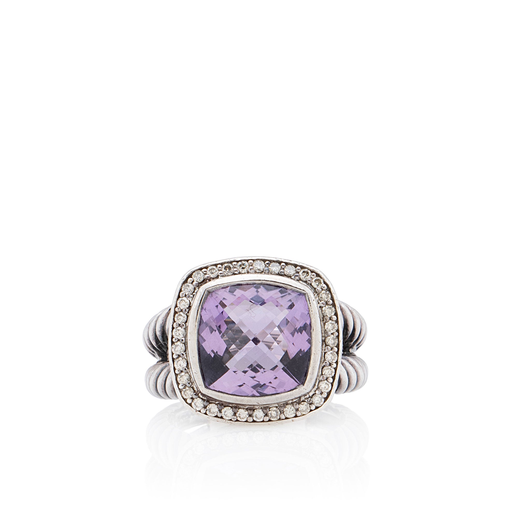 David Yurman Sterling Silver Diamond Amethyst 7mm Petite Albion Ring - Size 6 (SHF-UCWJax)