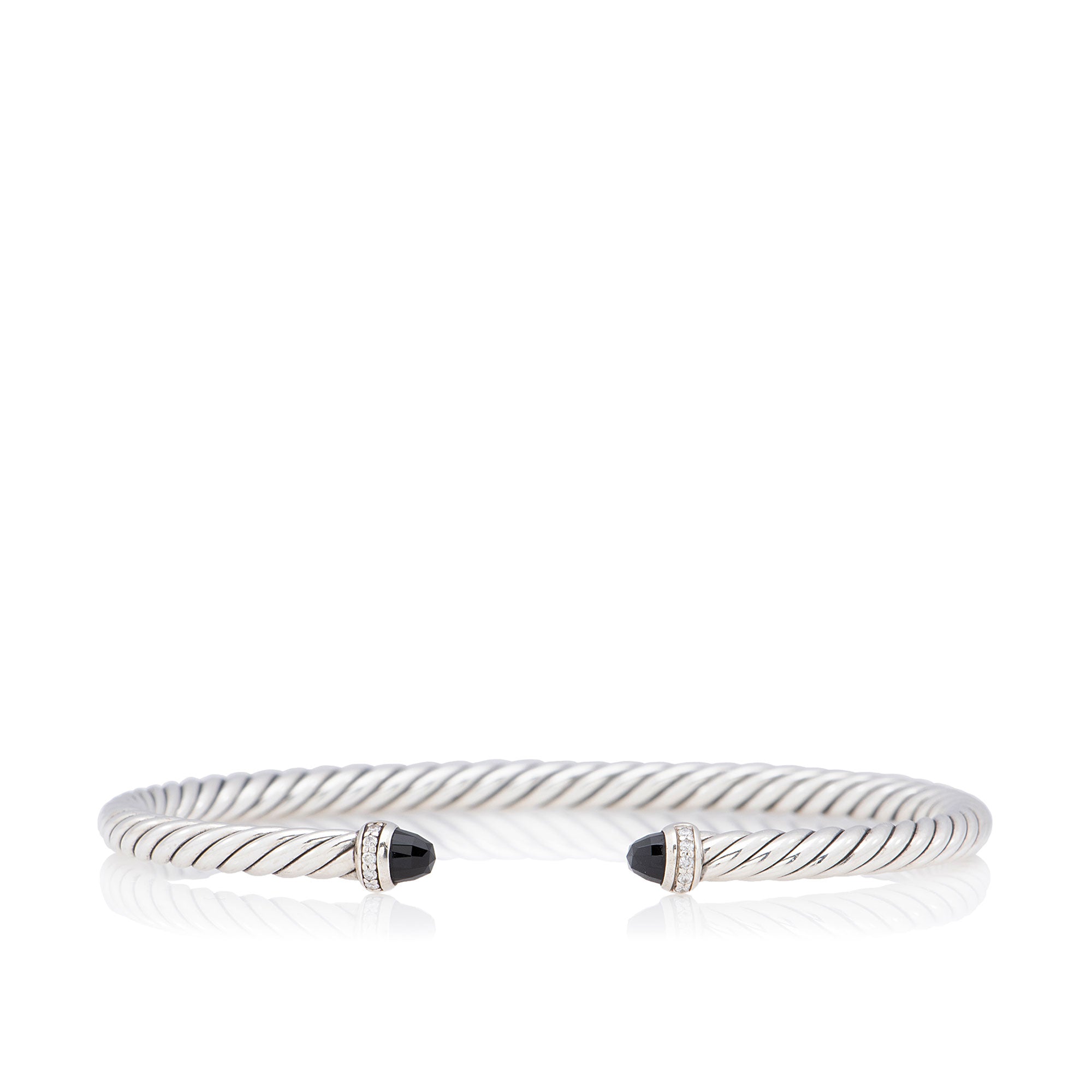 David Yurman Sterling Silver Diamond Black Onyx Cable Classics 4mm Bracelet