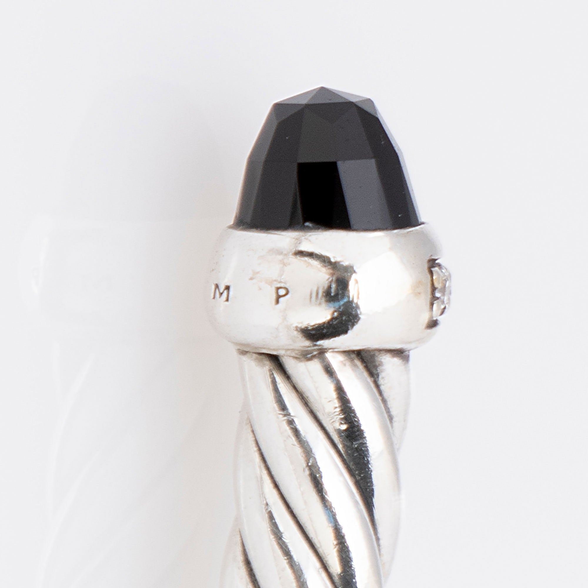 David Yurman Sterling Silver Diamond Black Onyx Cable Classics 4mm Bracelet