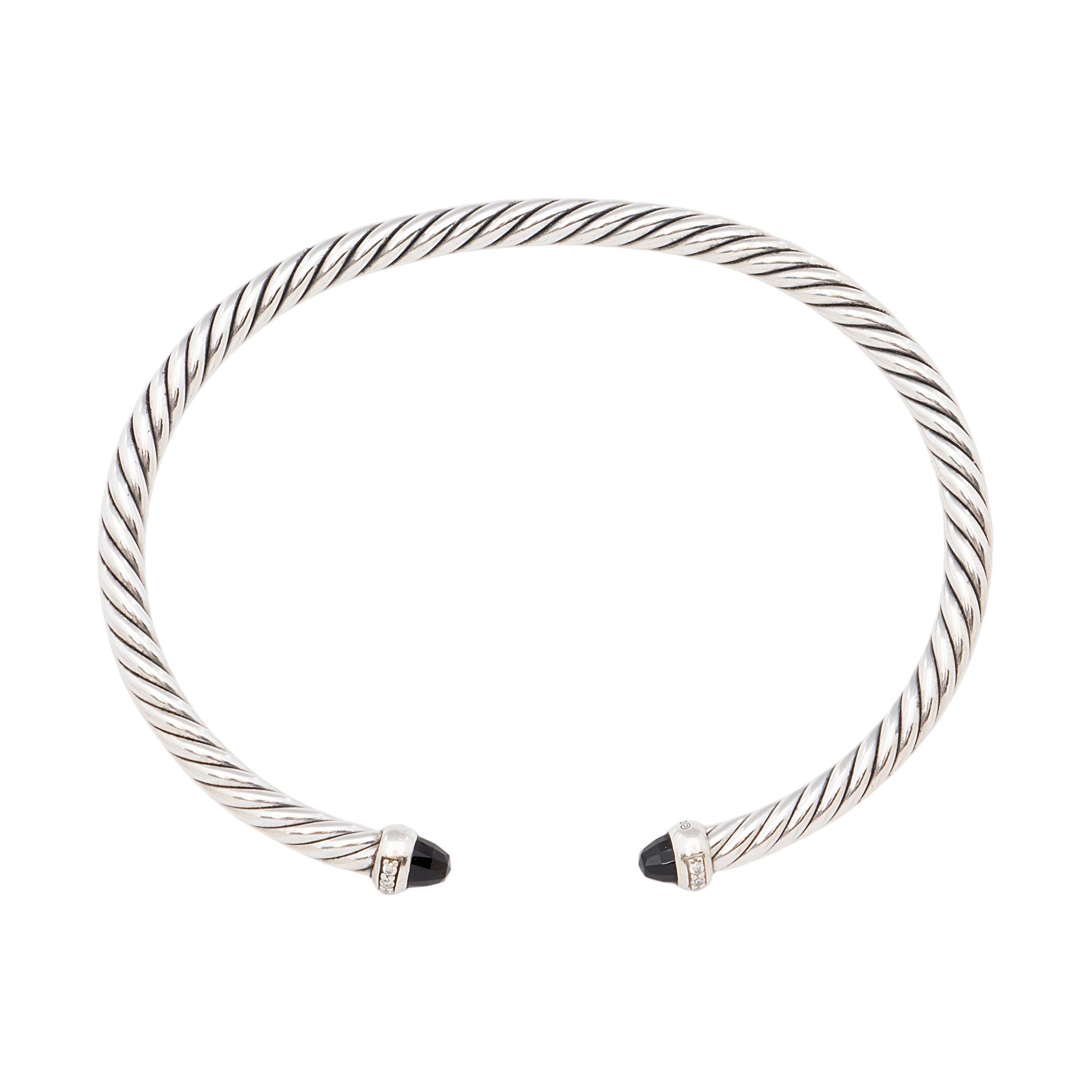 David Yurman Sterling Silver Diamond Black Onyx Cable Classics 4mm Bracelet