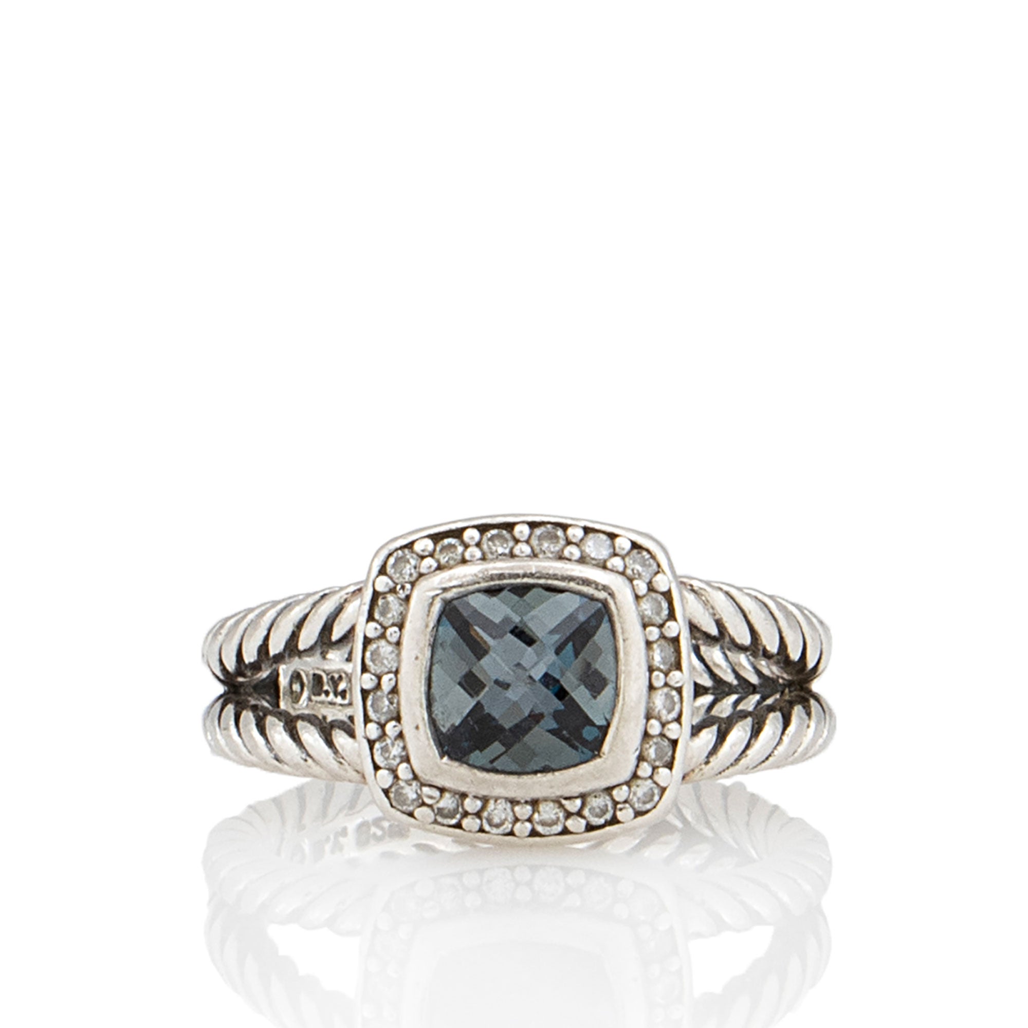 David Yurman Sterling Silver Diamond Topaz 7mm Petite Albion Ring - Size 7