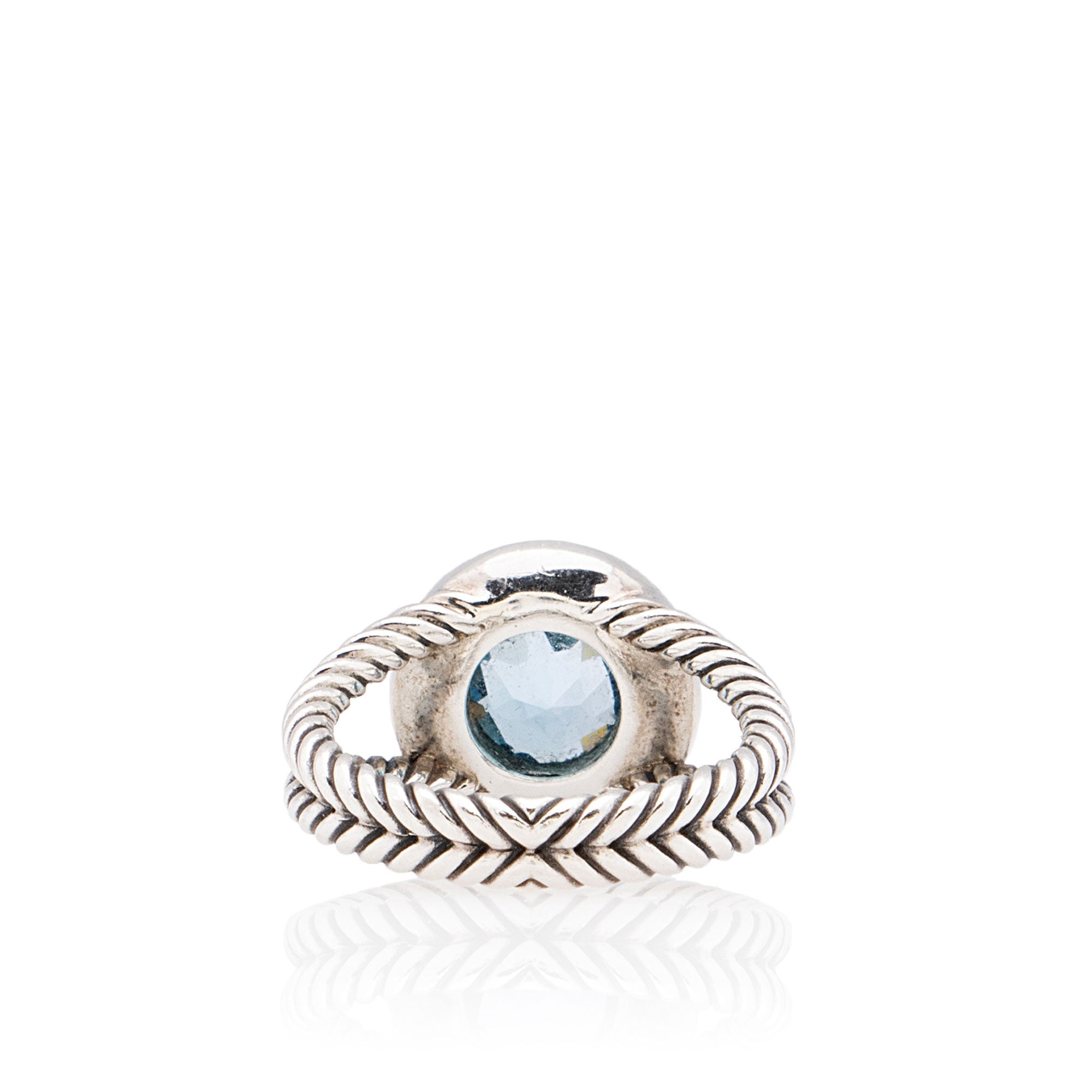 David Yurman Sterling Silver Diamond Blue Topaz 8mm Petite Cerise Ring - Size 7 1/2 (SHF-hIIr8l)