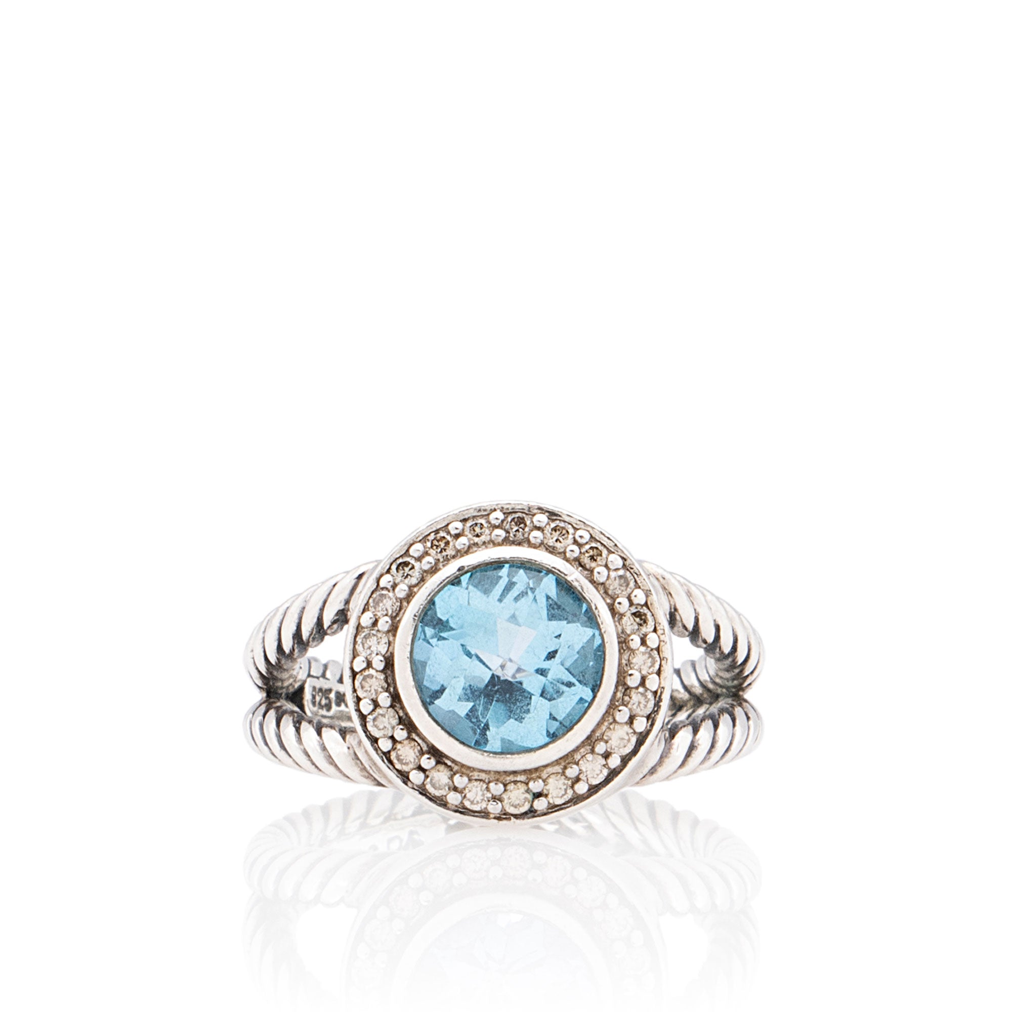 David Yurman Sterling Silver Diamond Blue Topaz 8mm Petite Cerise Ring - Size 7 1/2 (SHF-hIIr8l)