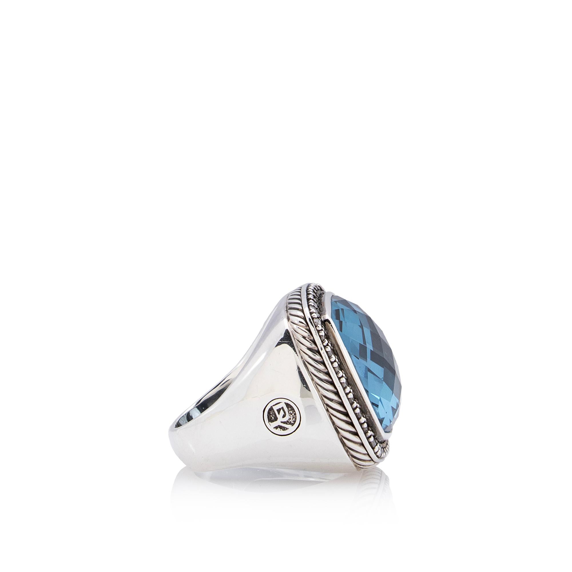 David Yurman Sterling Silver Diamond Blue Topaz Albion 20mm Cocktail Ring - Size 7 3/4 (SHF-22373)