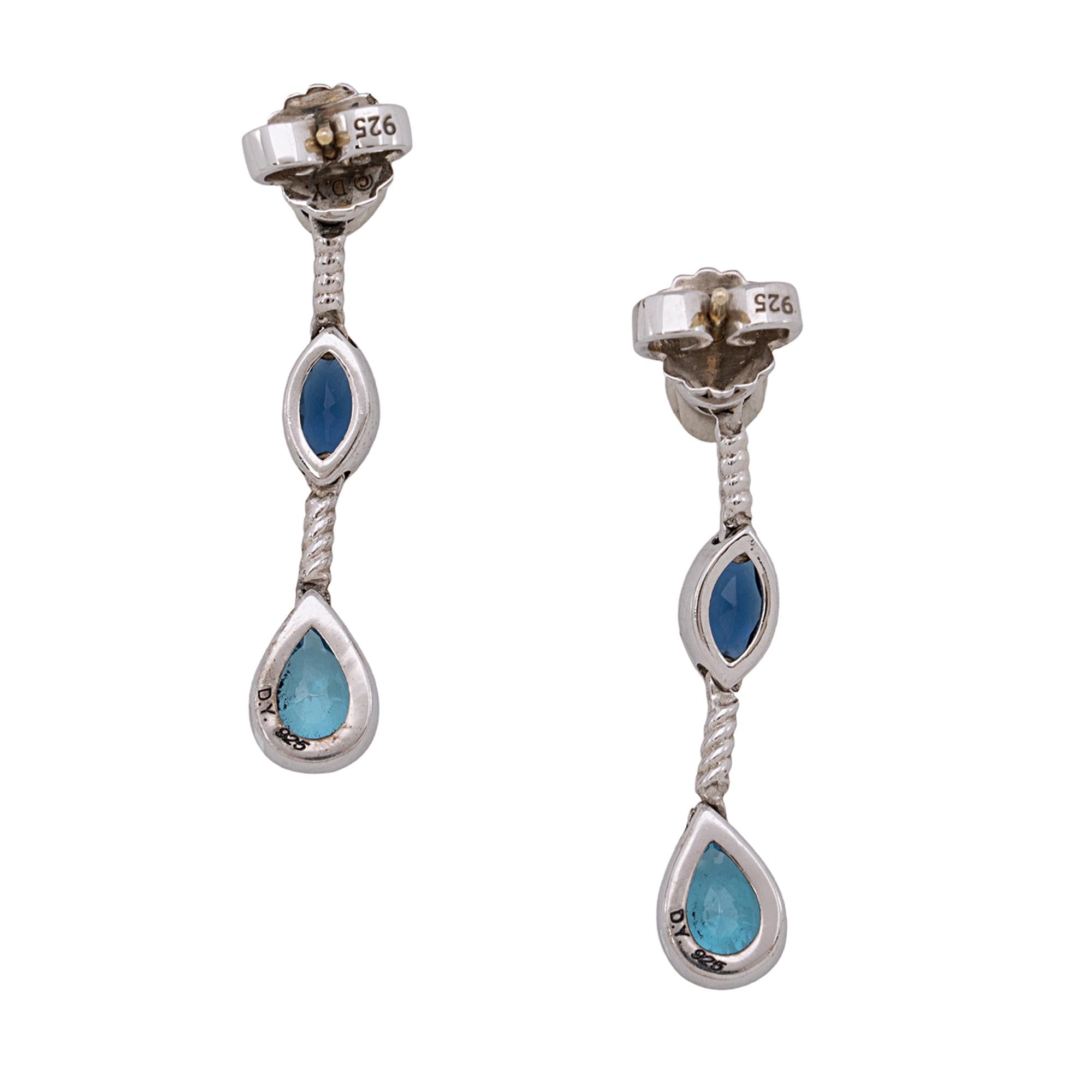 David Yurman Sterling Silver Diamond Blue Topaz Iolite Confetti Drop Earrings (SHF-8jVsfr)