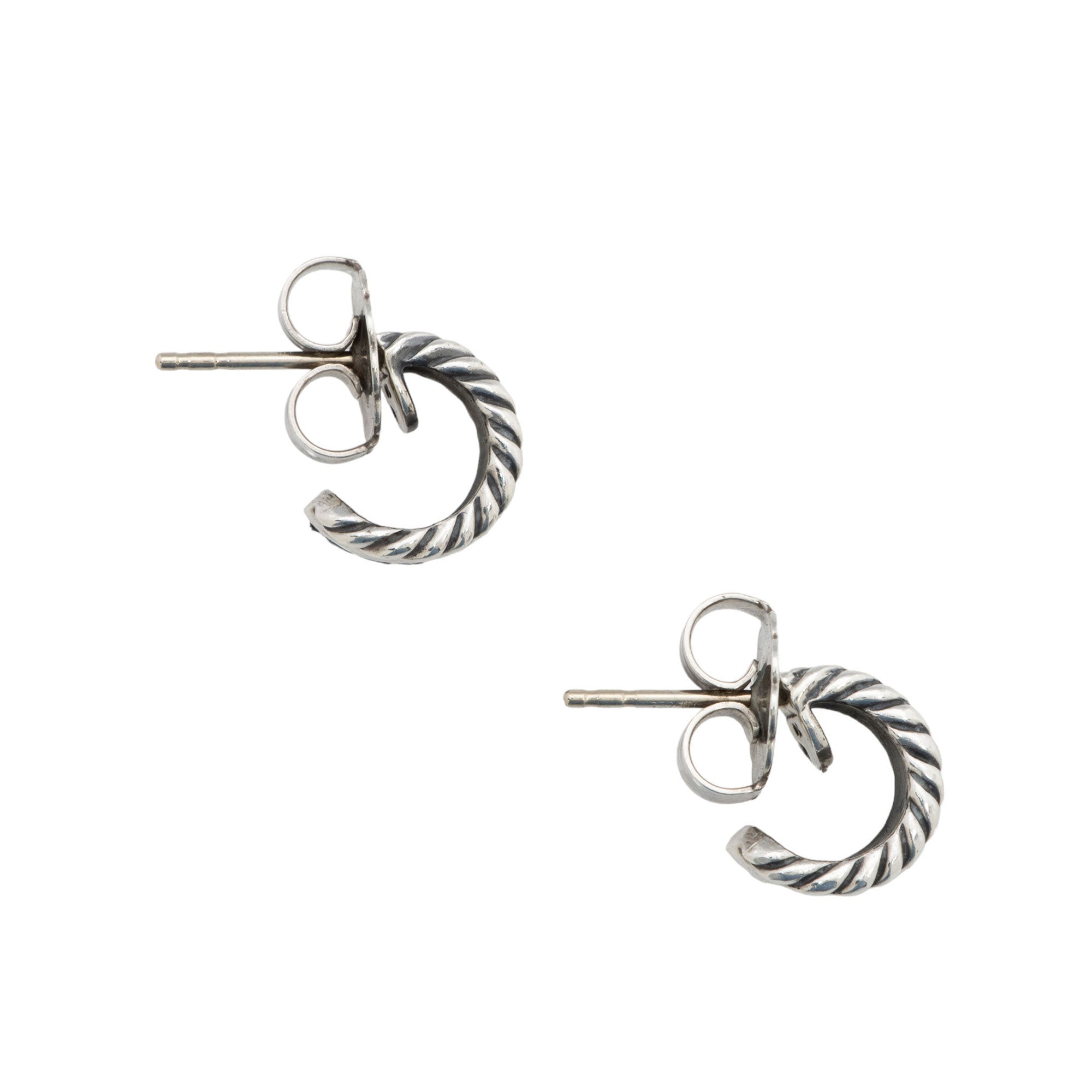 David Yurman Sterling Silver Diamond Cable Huggie Earrings (SHF-ndEwXo)