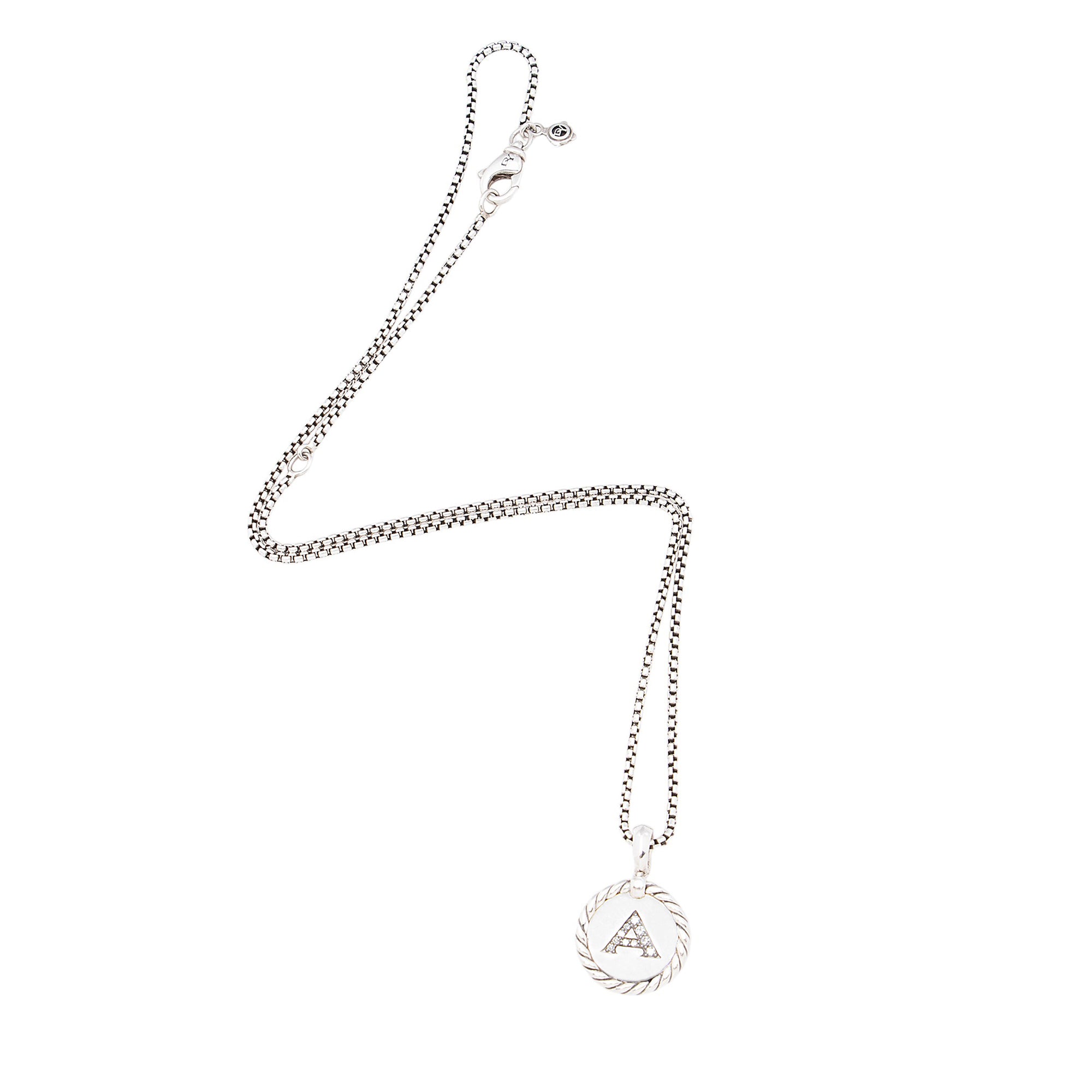 David Yurman Sterling Silver Diamond Initial Charm Necklace