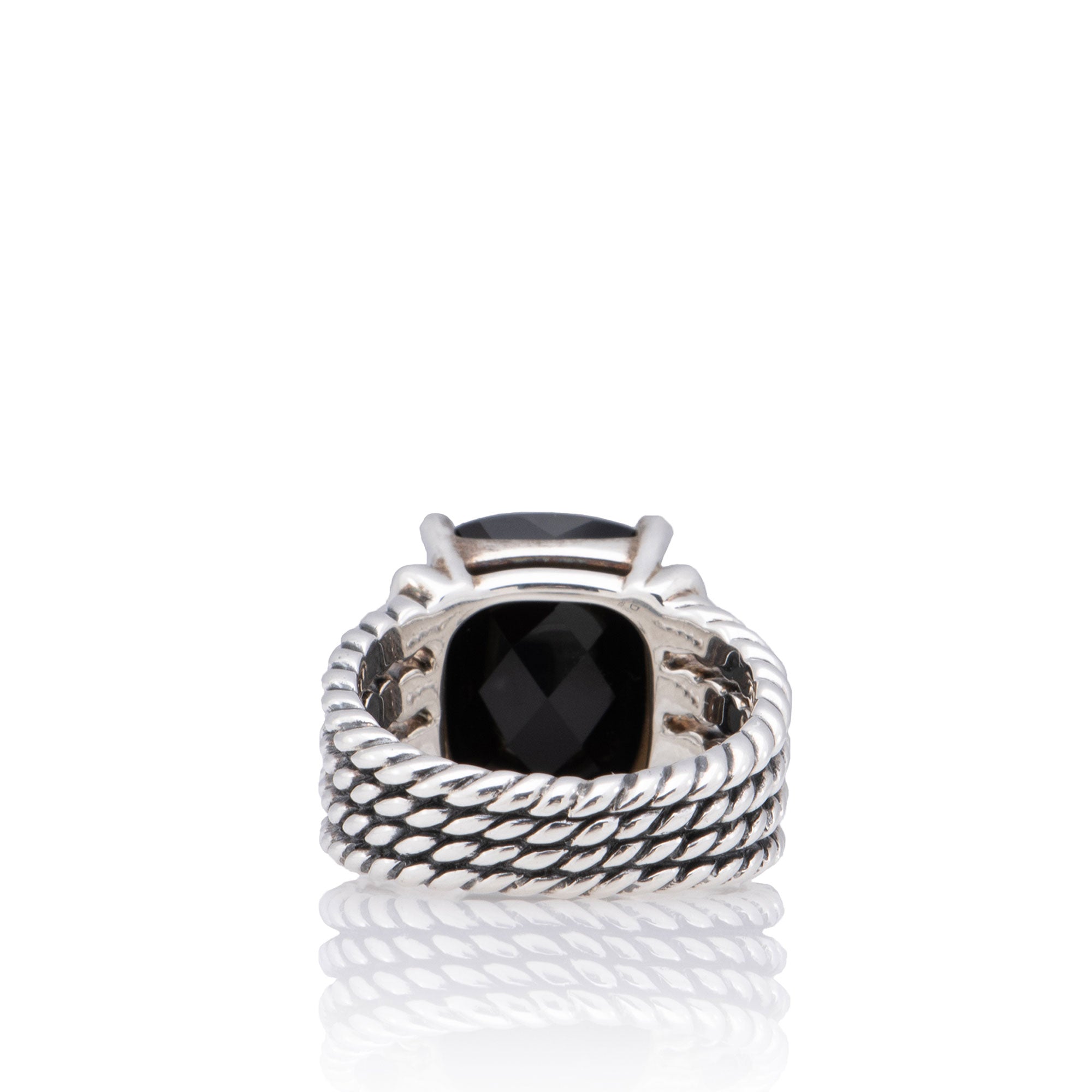 David Yurman Sterling Silver Diamond Onyx Wheaton Ring - Size 8