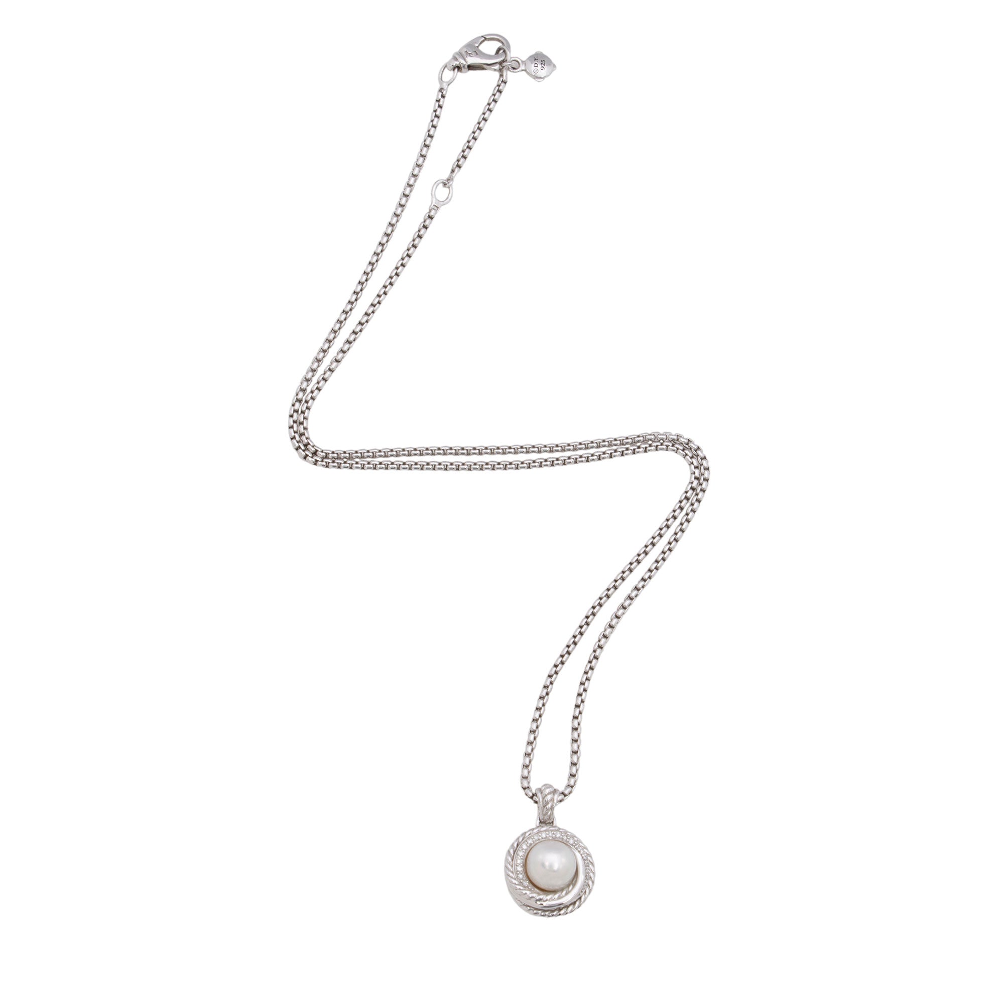 David Yurman Sterling Silver Diamond Pearl Crossover Necklace (SHF-qpuUou)