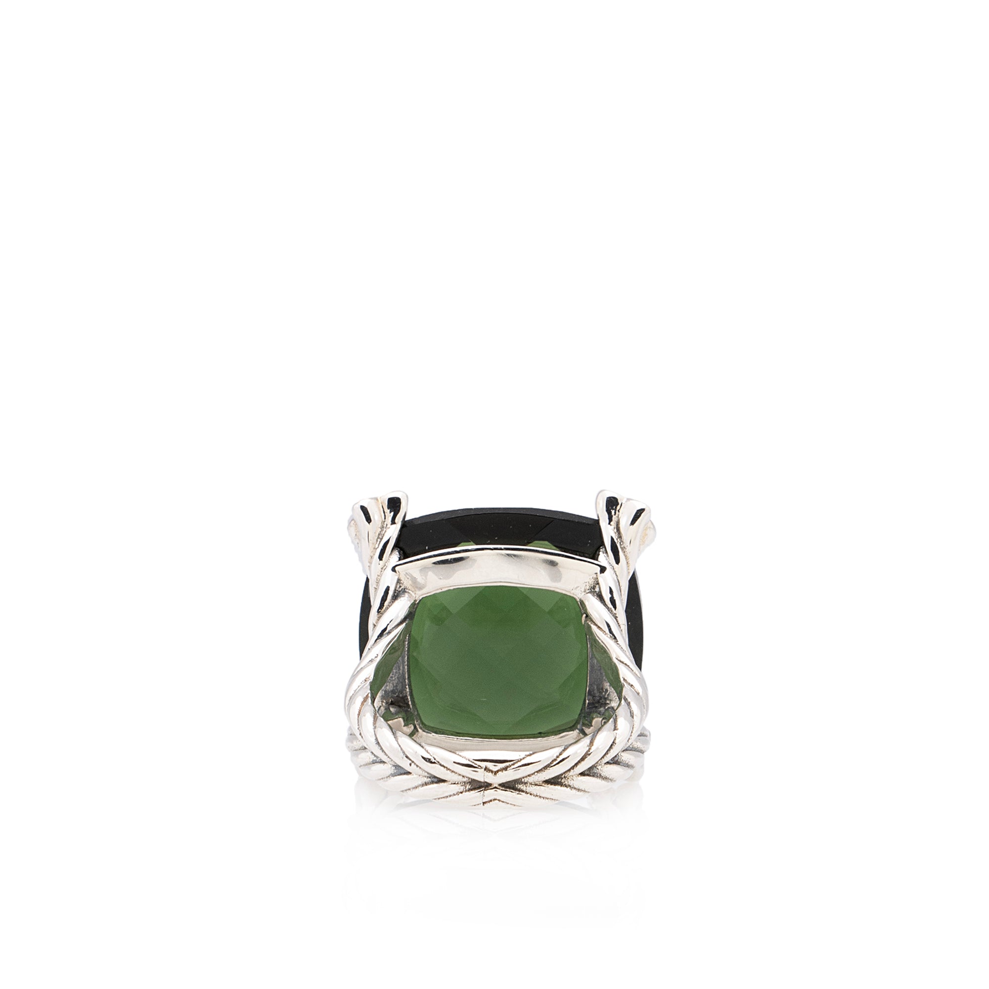 David Yurman Sterling Silver Diamond Prasiolite Cushion On Point Ring - Size 7 (SHF-A1nC95)