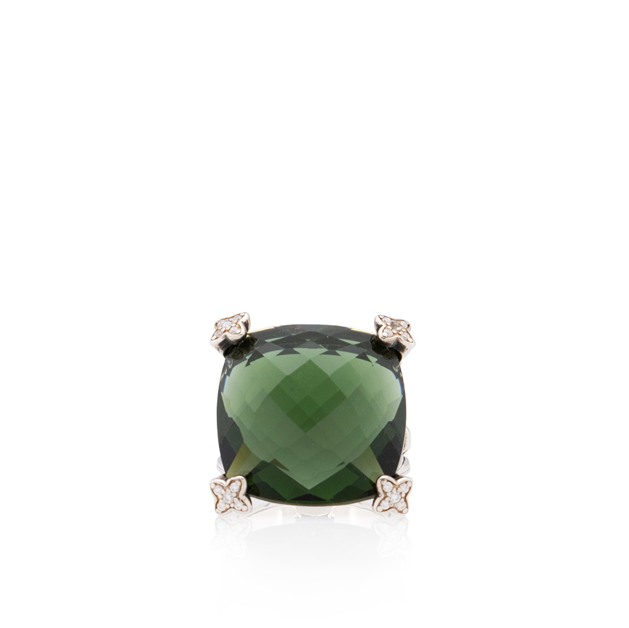 David Yurman Sterling Silver Diamond Prasiolite Cushion On Point Ring - Size 7 (SHF-A1nC95)