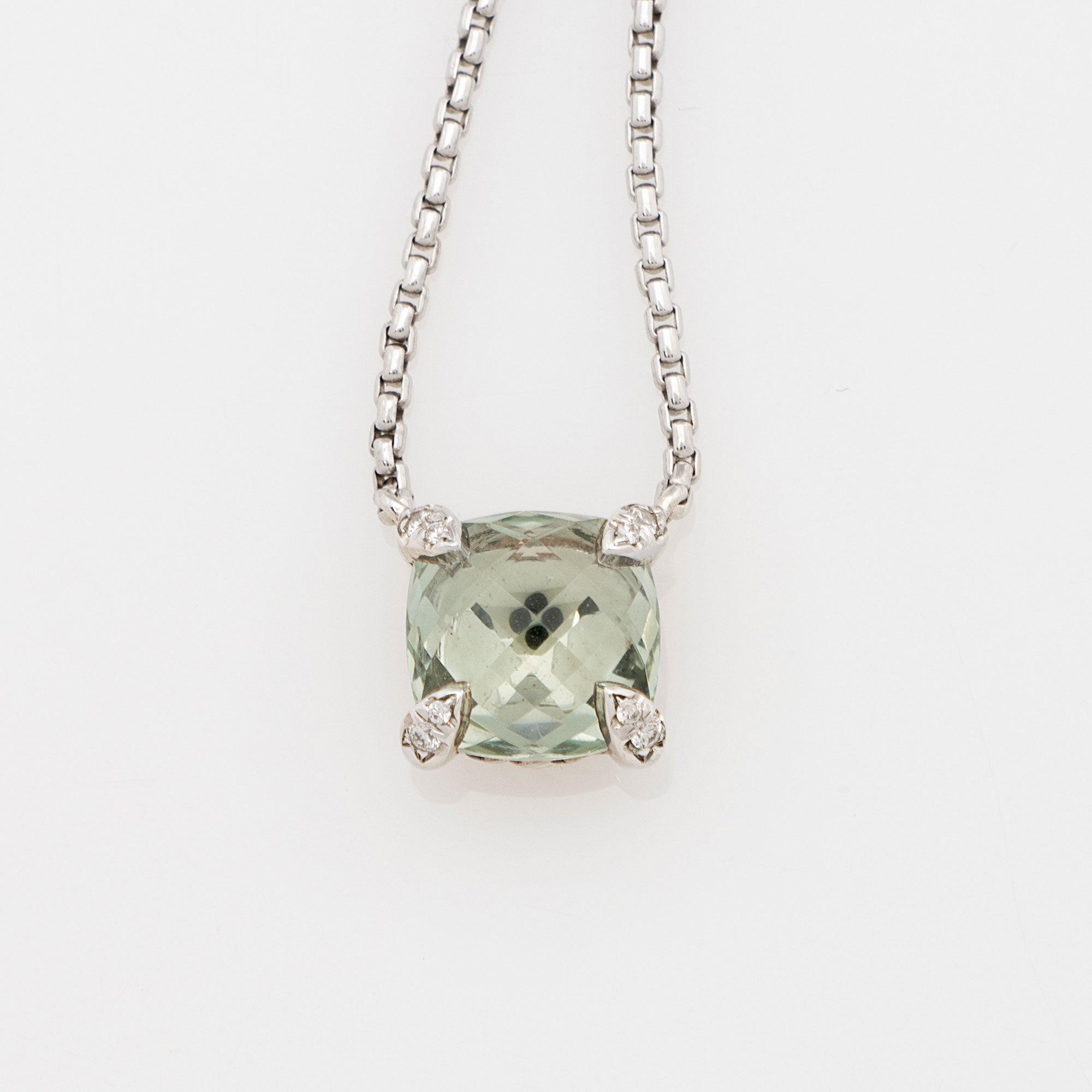 David Yurman Sterling Silver Diamond Prasiolite Petite Chatelaine 9mm Necklace