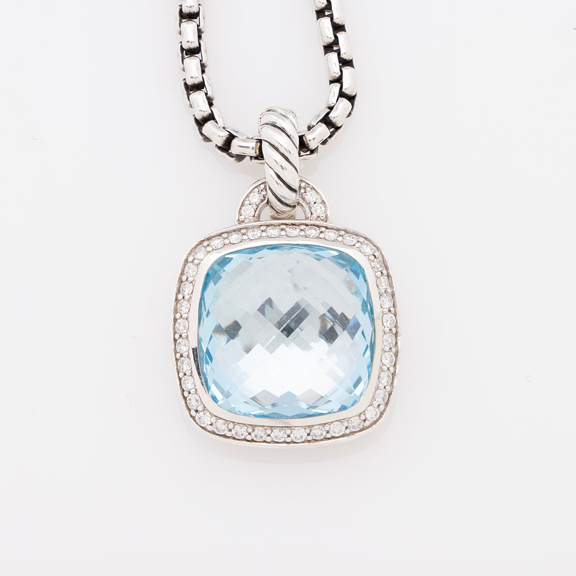 David Yurman Sterling Silver Gold Diamond Blue Topaz 14mm Albion Pendant Necklace (SHF-x2mRkt)