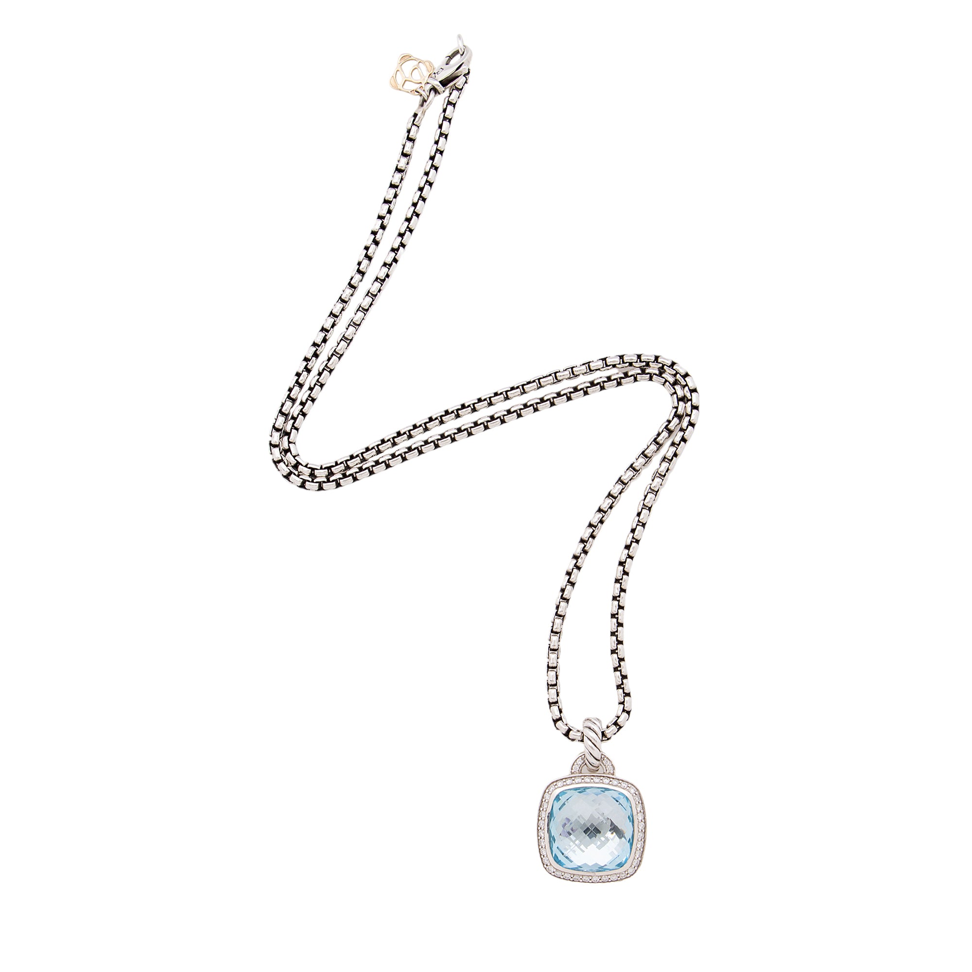 David Yurman Sterling Silver Gold Diamond Blue Topaz 14mm Albion Pendant Necklace (SHF-x2mRkt)