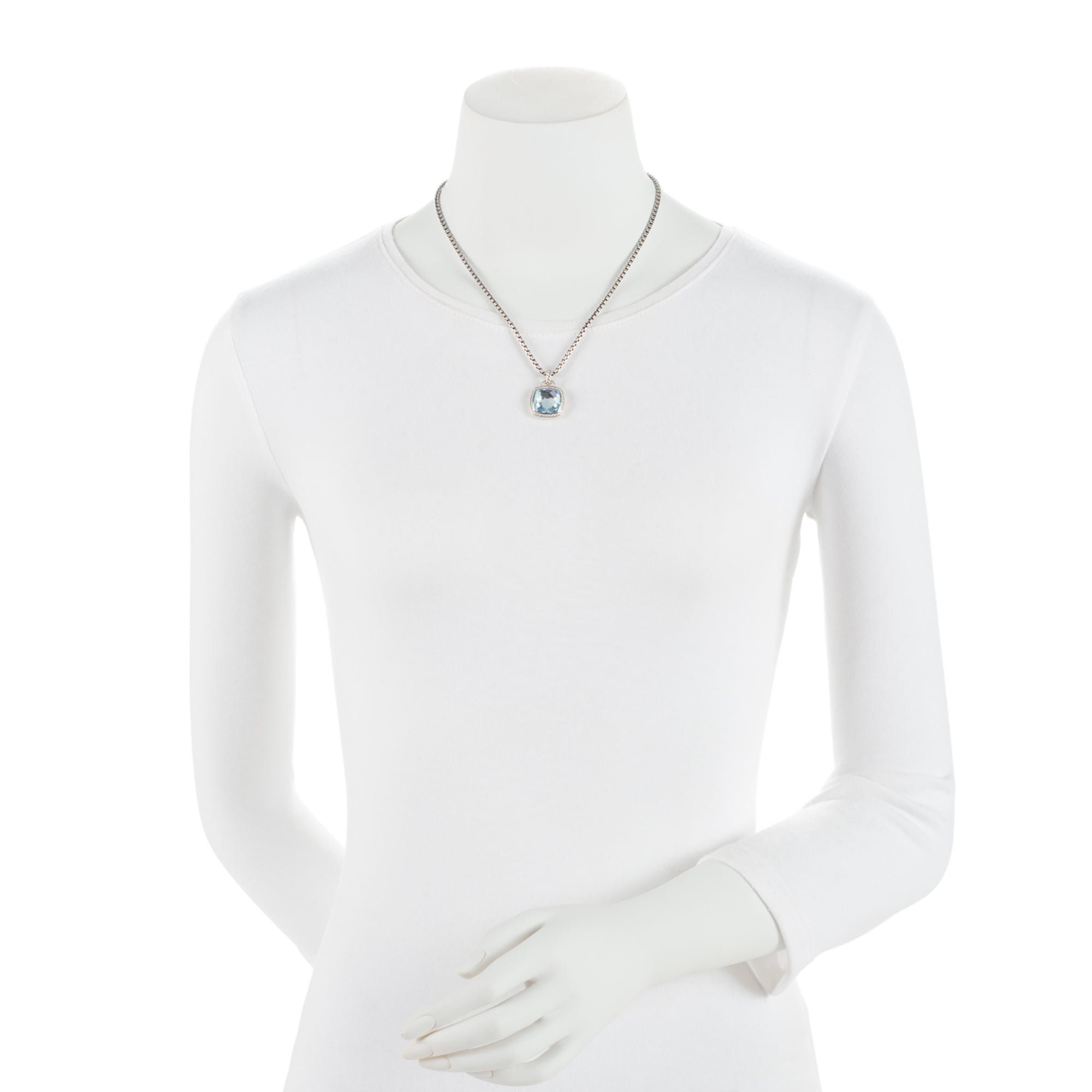 David Yurman Sterling Silver Gold Diamond Blue Topaz 14mm Albion Pendant Necklace (SHF-x2mRkt)