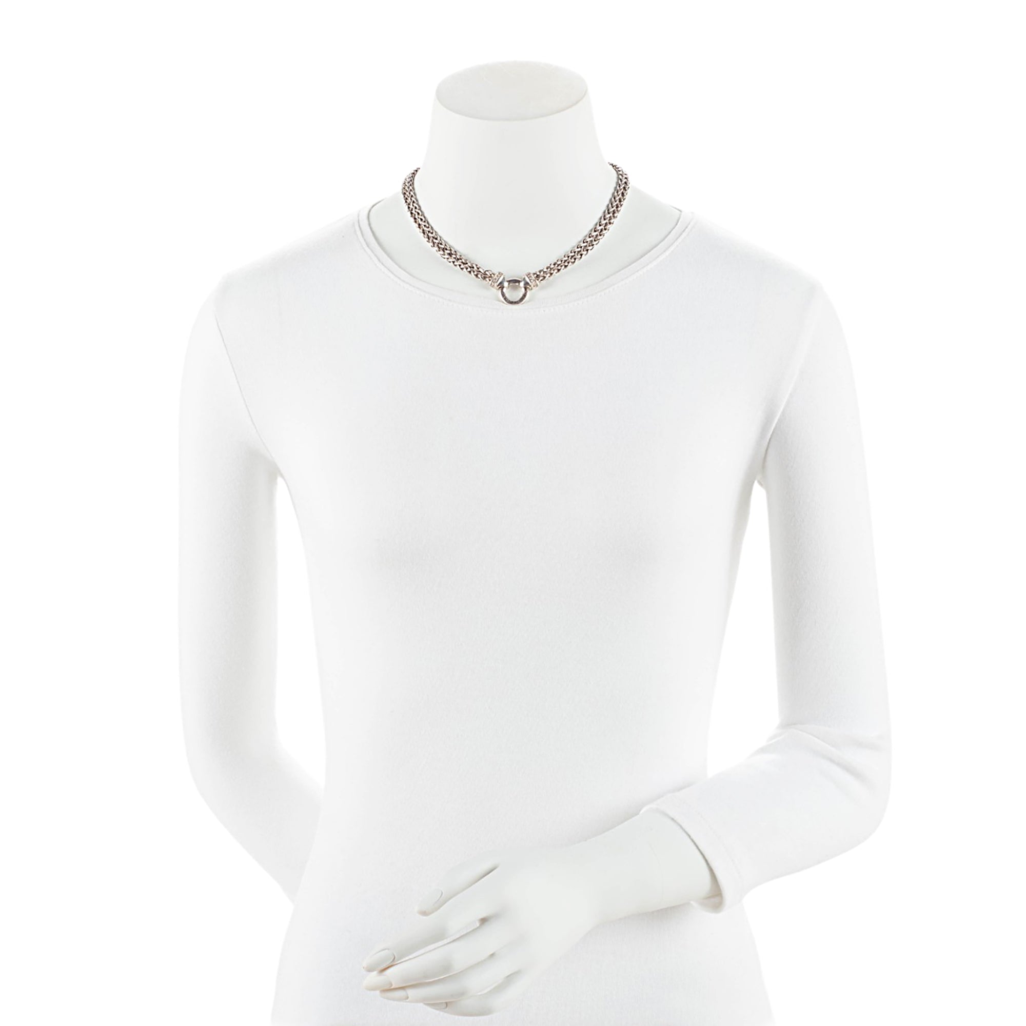 David Yurman Sterling Silver Pave Diamond Double Wheat Chain Necklace