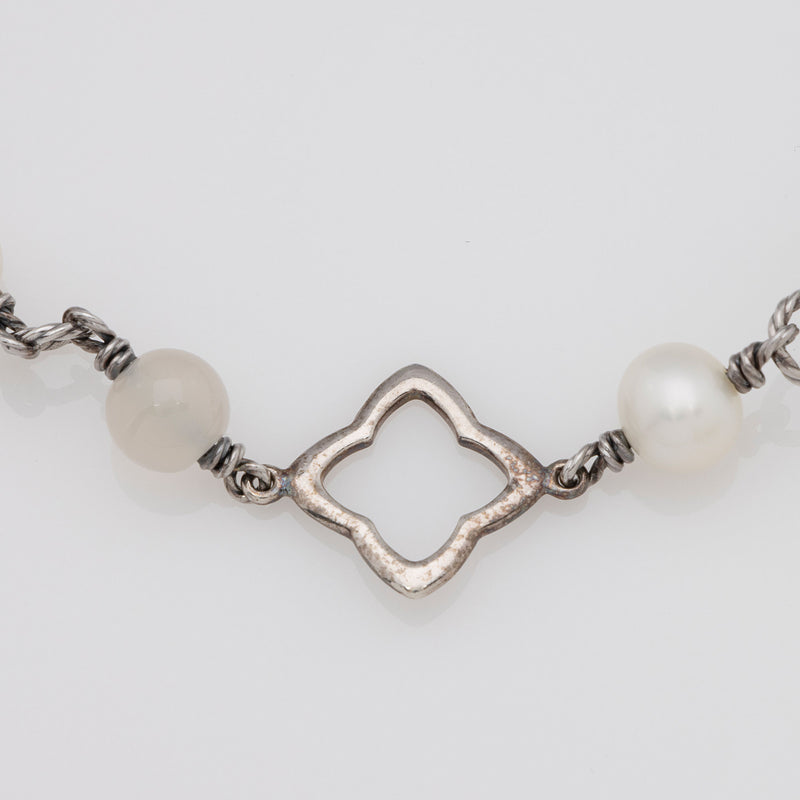 David Yurman Sterling Silver Pearl Aquamarine Quatrefoil 9mm Chain Necklace (SHF-oIFJXv)
