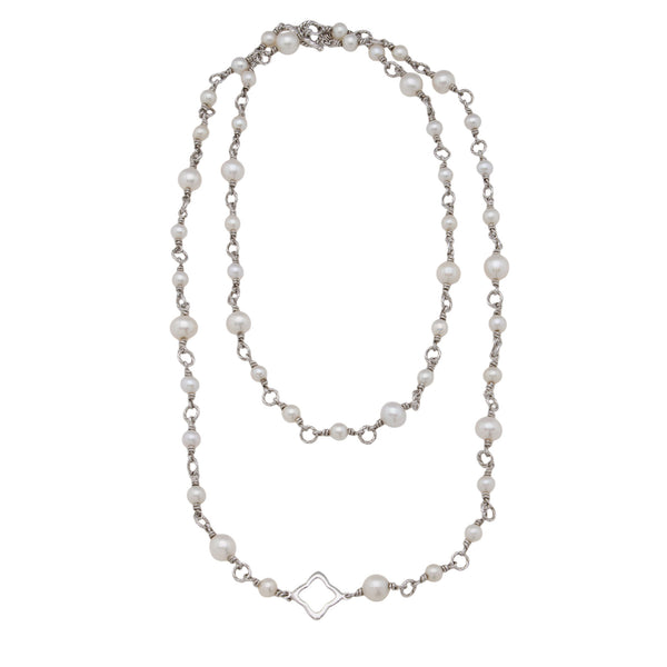 David Yurman Sterling Silver Pearl Quatrefoil 9mm Chain Necklace (SHF-DE93Oi)