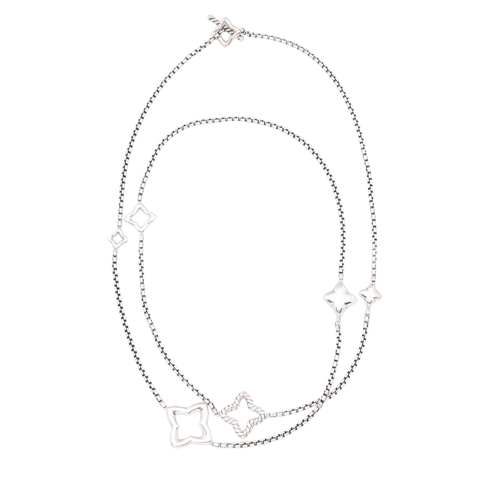 David Yurman Sterling Silver Quatrefoil Box Chain Necklace