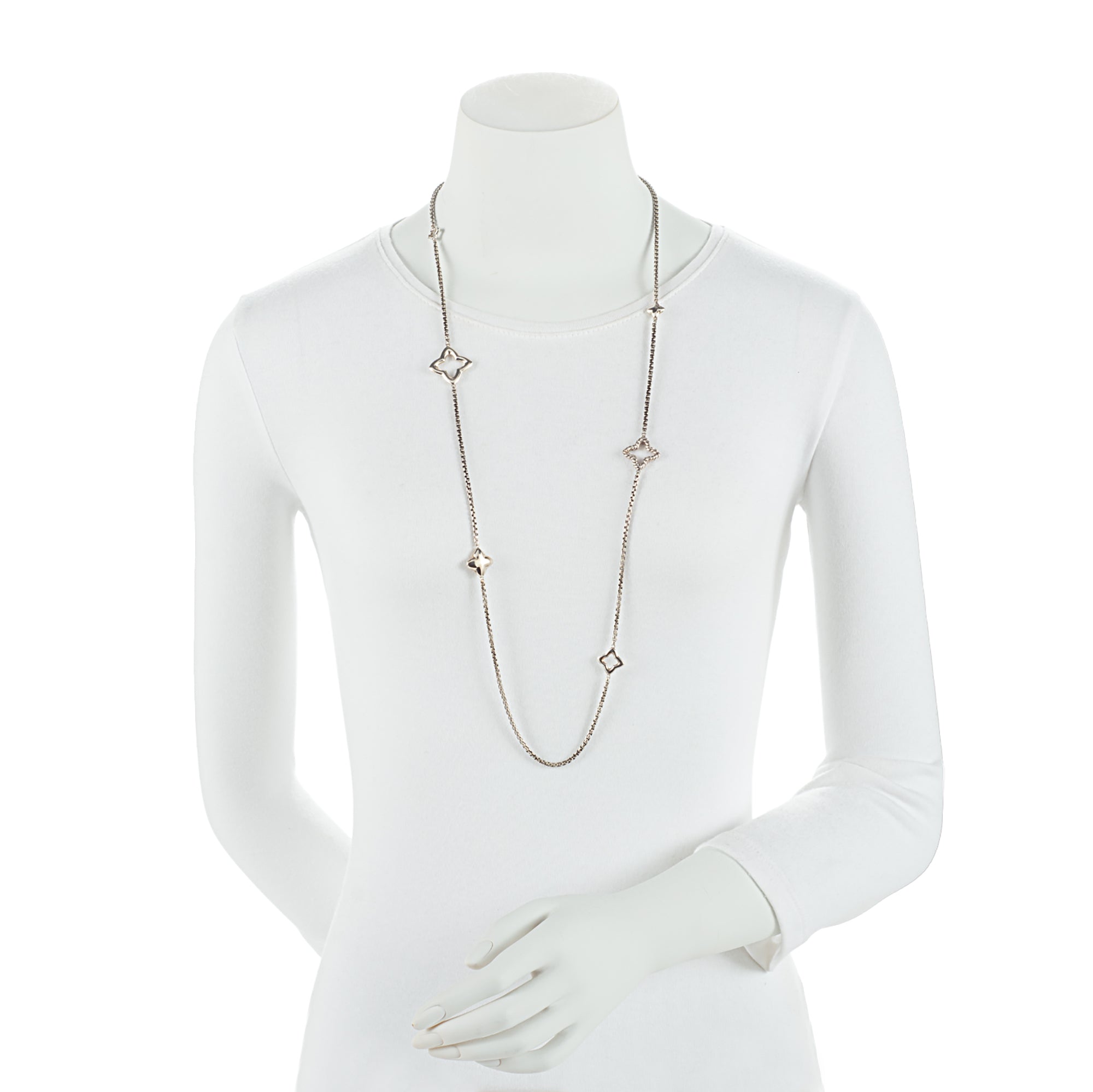 David Yurman Sterling Silver Quatrefoil Chain 25mm Necklace (SHF-eR2vDz)