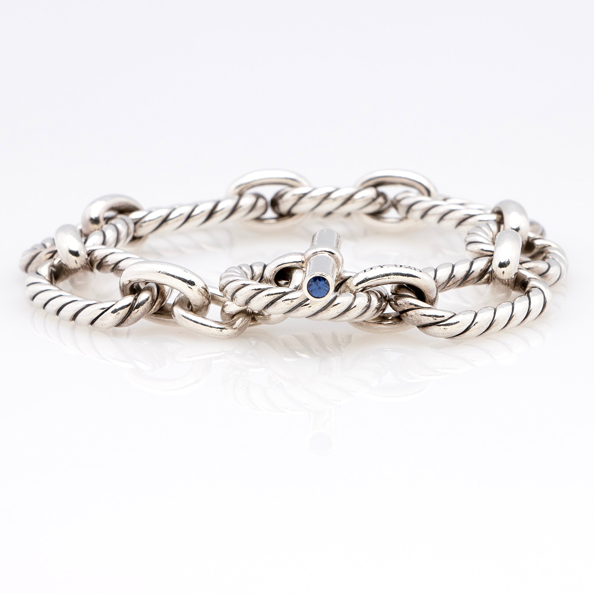 David Yurman Sterling Silver Sapphire Cushion Link Chain Bracelet (SHF-4LVfnY)