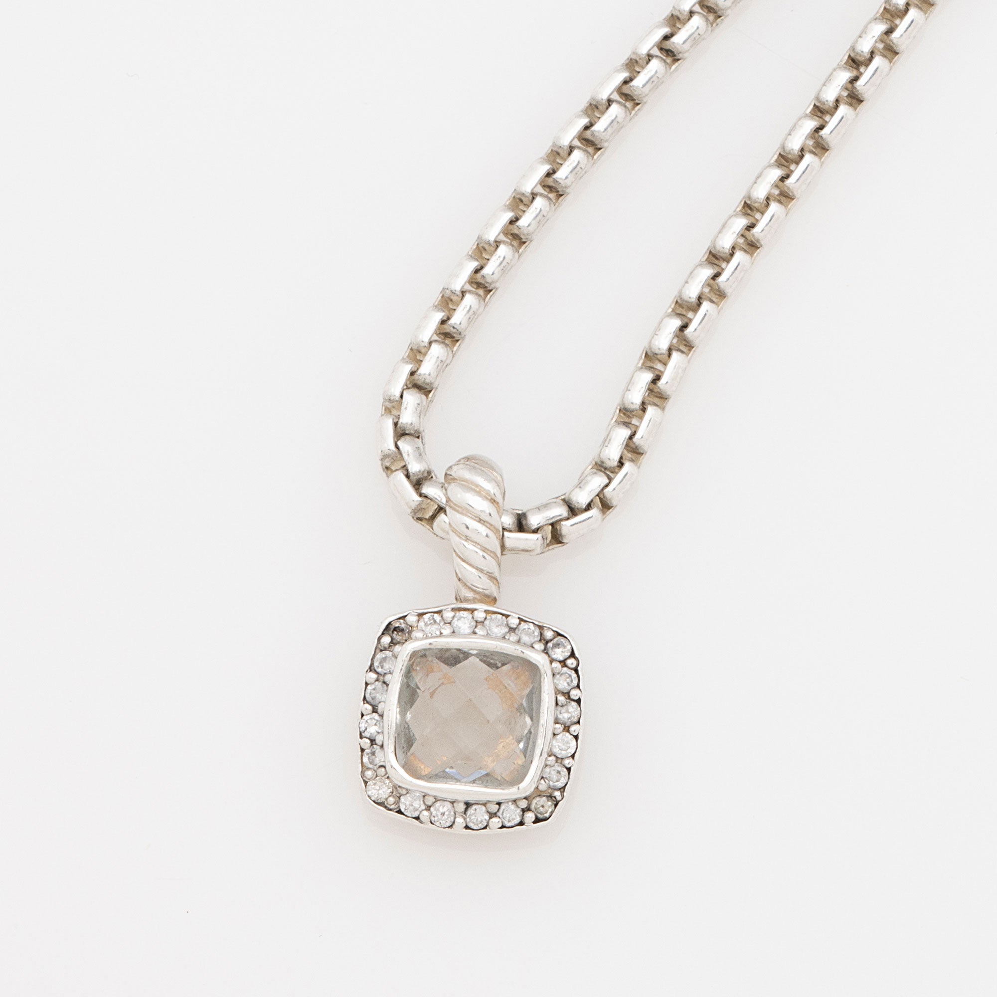 David Yurman Sterling Silver White Topaz Diamond 11mm Albion Pendant Necklace (SHF-gj1oEs)