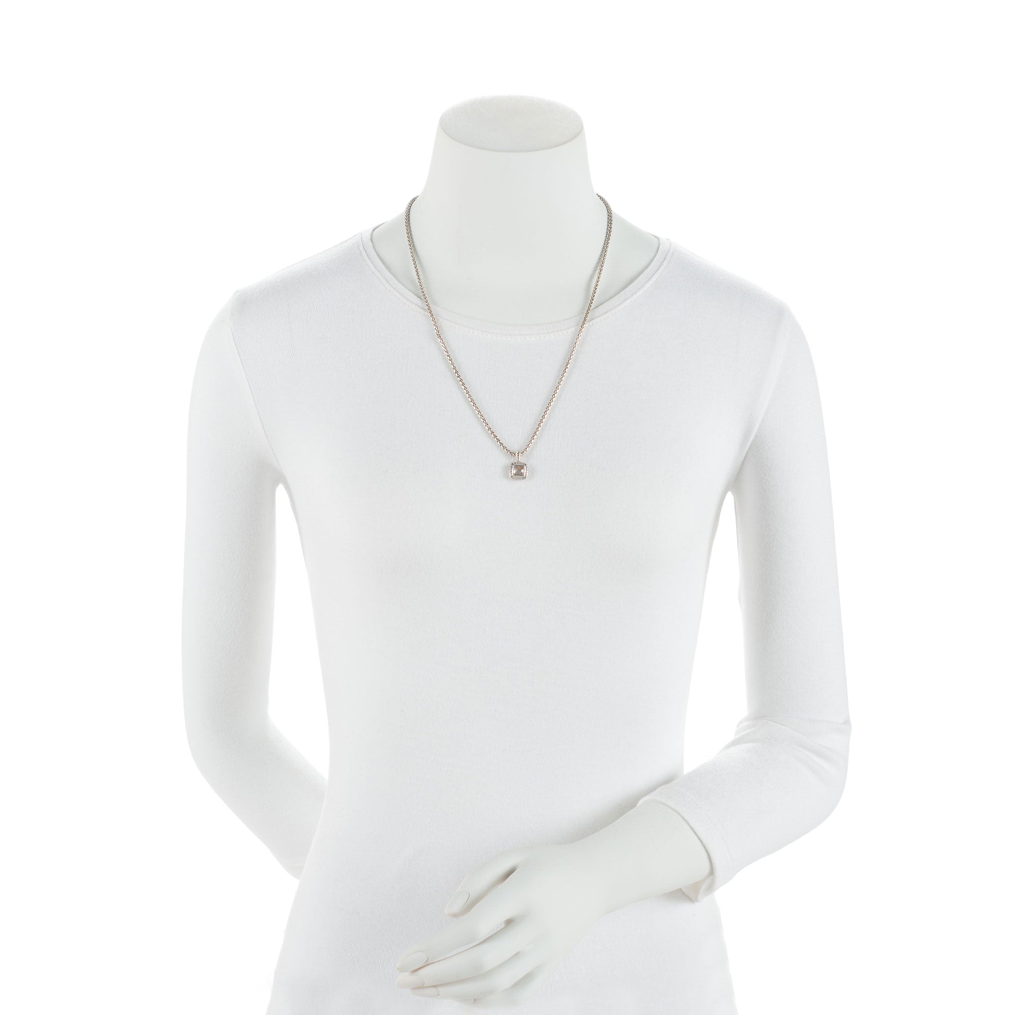 David Yurman Sterling Silver White Topaz Diamond 11mm Albion Pendant Necklace (SHF-gj1oEs)