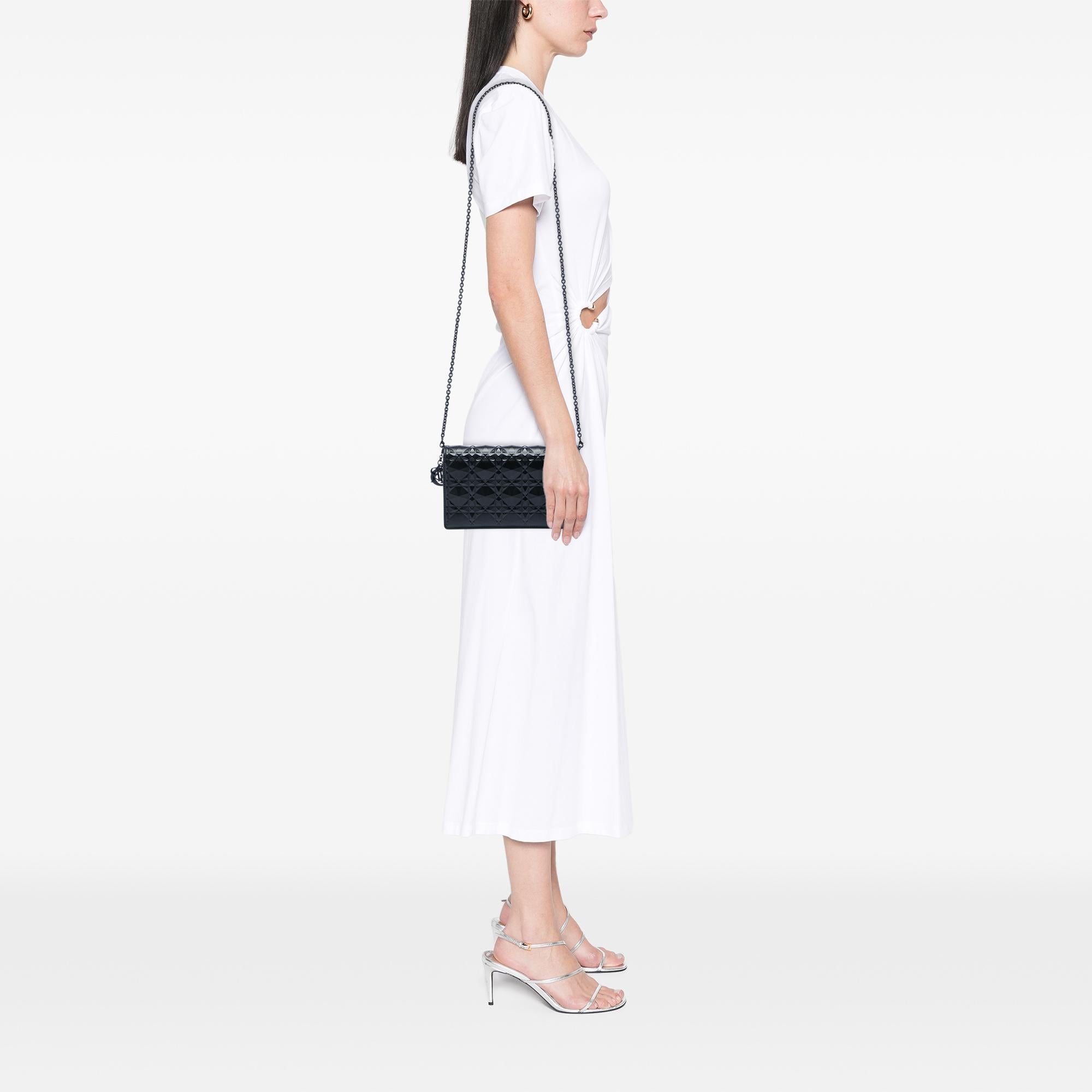 Dior Calfskin Cannage Diamond Lady Dior Wallet On Chain