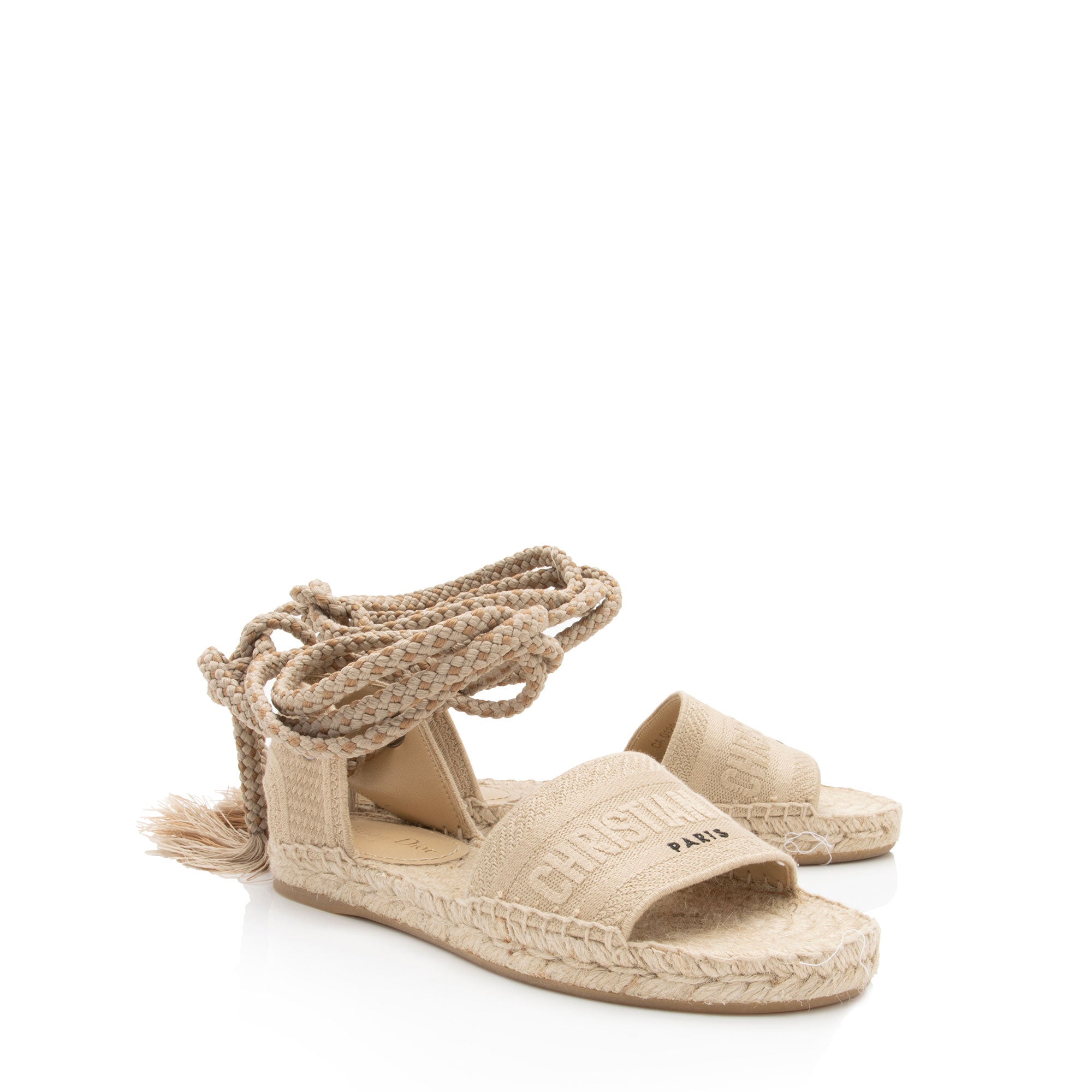 Dior Canvas Granville Ankle Tie Espadrille Sandals - Size 6.5 / 36.5 (SHF-5OCOe0)