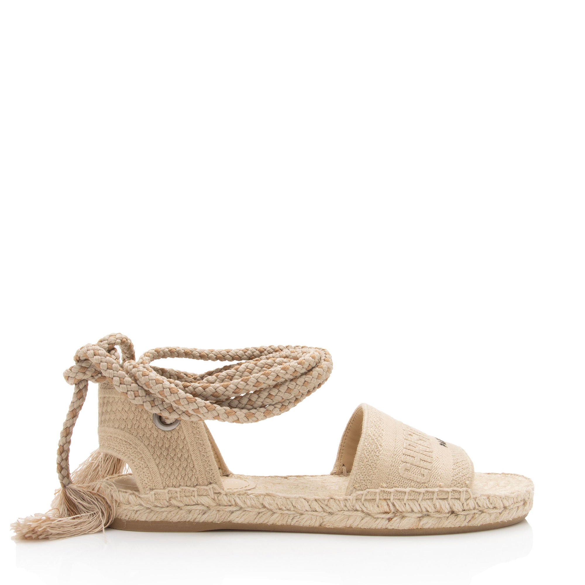 Dior Canvas Granville Ankle Tie Espadrille Sandals - Size 6.5 / 36.5 (SHF-5OCOe0)