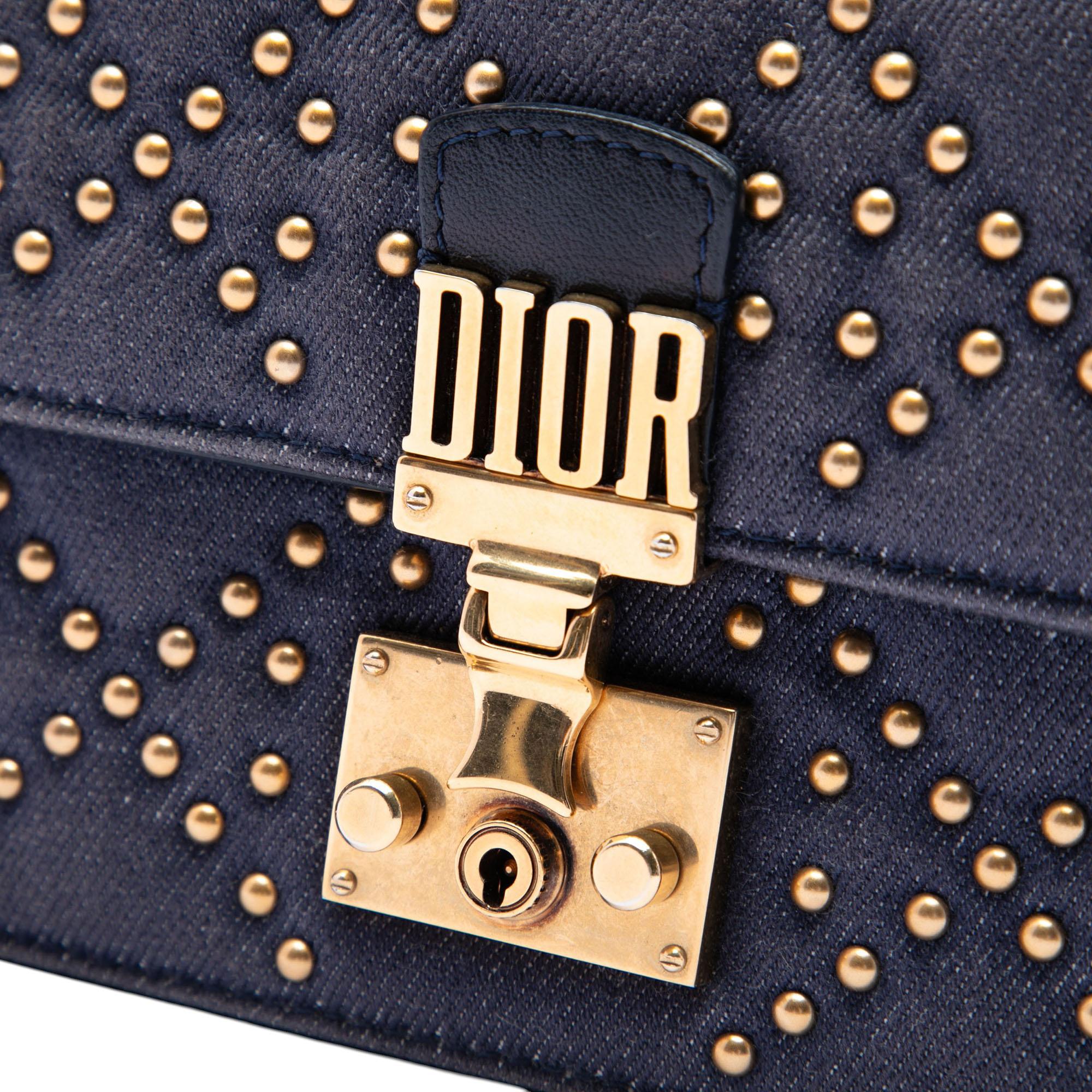 Dior Denim Cannage Studded DiorAddict Wallet on Chain