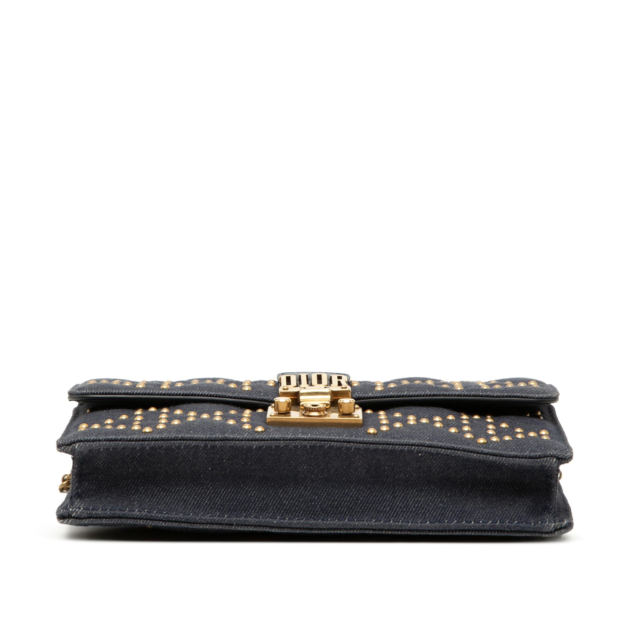 Dior Denim Cannage Studded DiorAddict Wallet on Chain