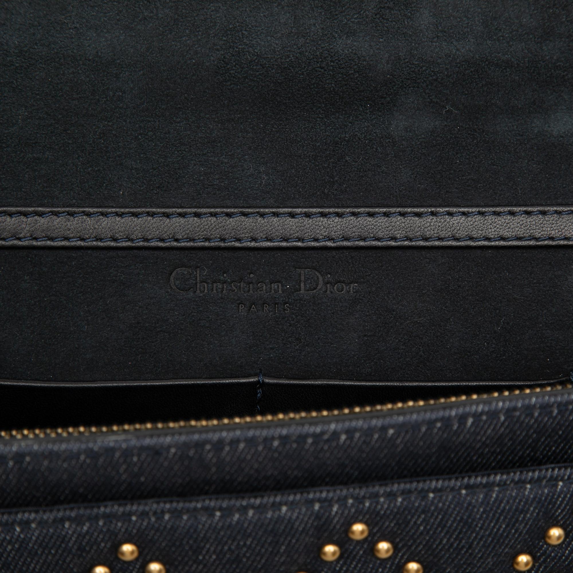 Dior Denim Cannage Studded DiorAddict Wallet on Chain